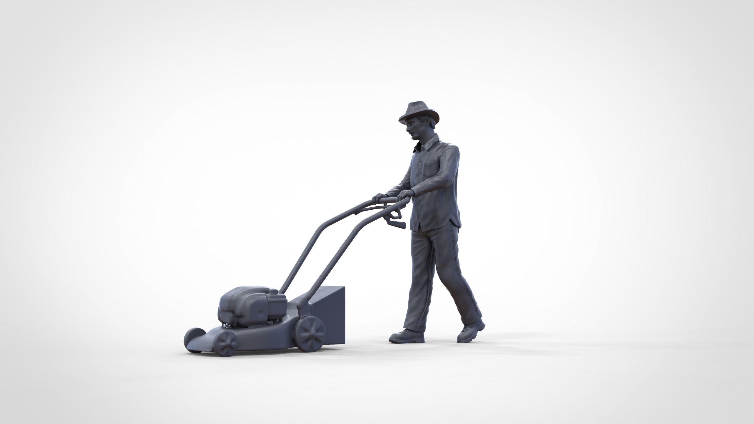 Guy with Lawnmower gardener or construction worker 3D print model_40