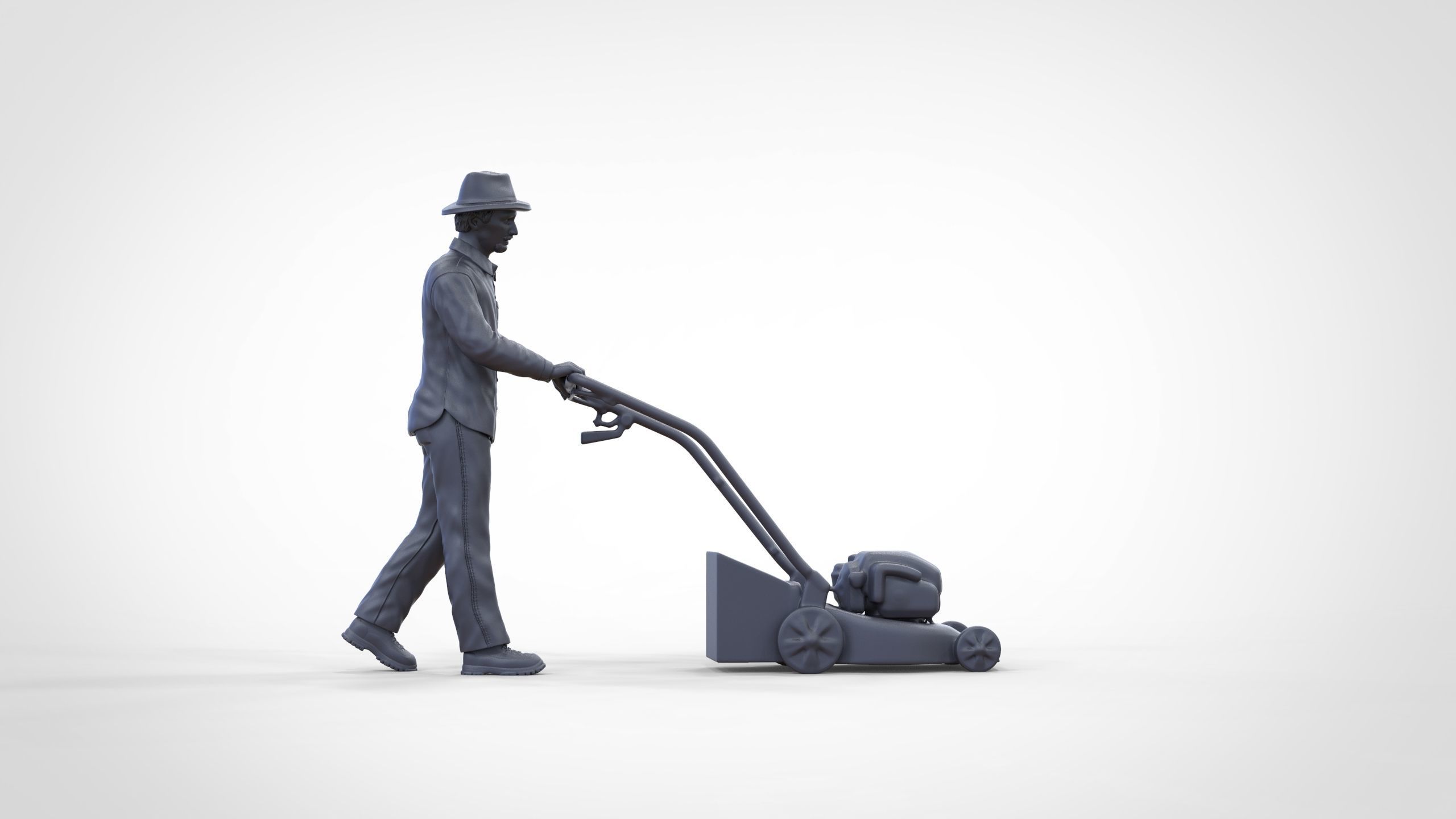 Guy with Lawnmower gardener or construction worker 3D print model_35