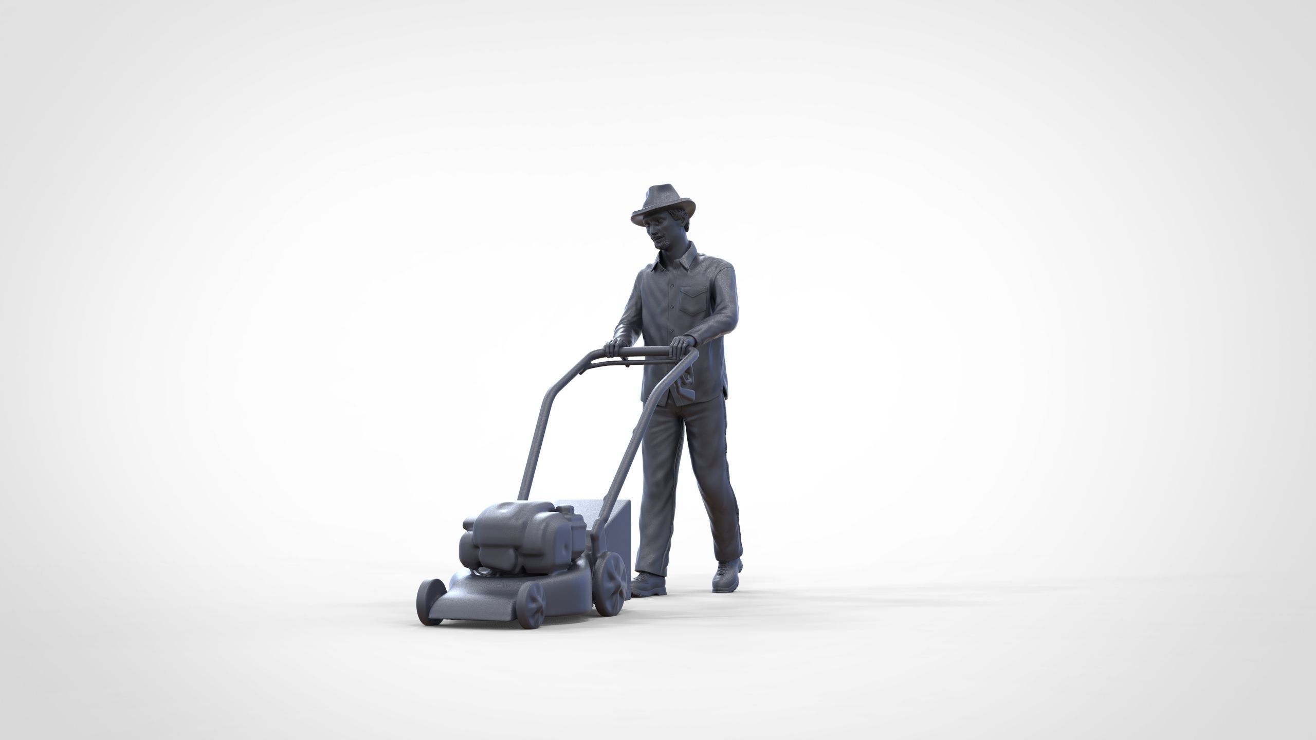 Guy with Lawnmower gardener or construction worker 3D print model_39