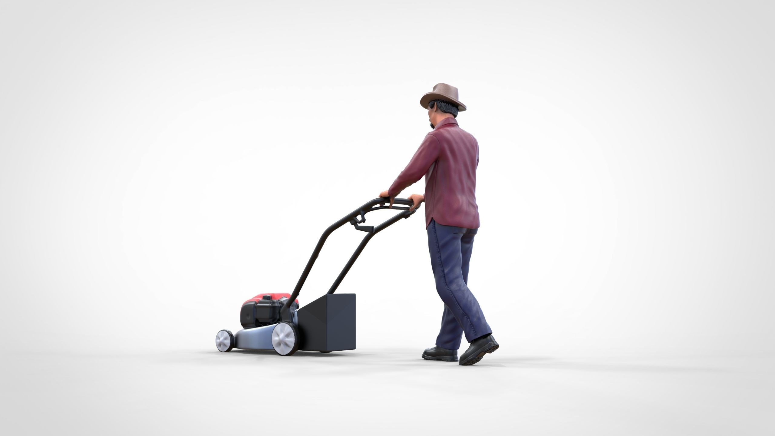 Guy with Lawnmower gardener or construction worker 3D print model_8