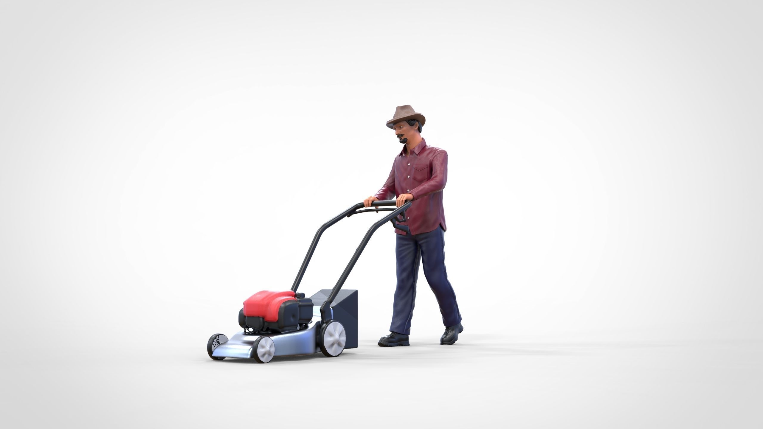 Guy with Lawnmower gardener or construction worker 3D print model_26