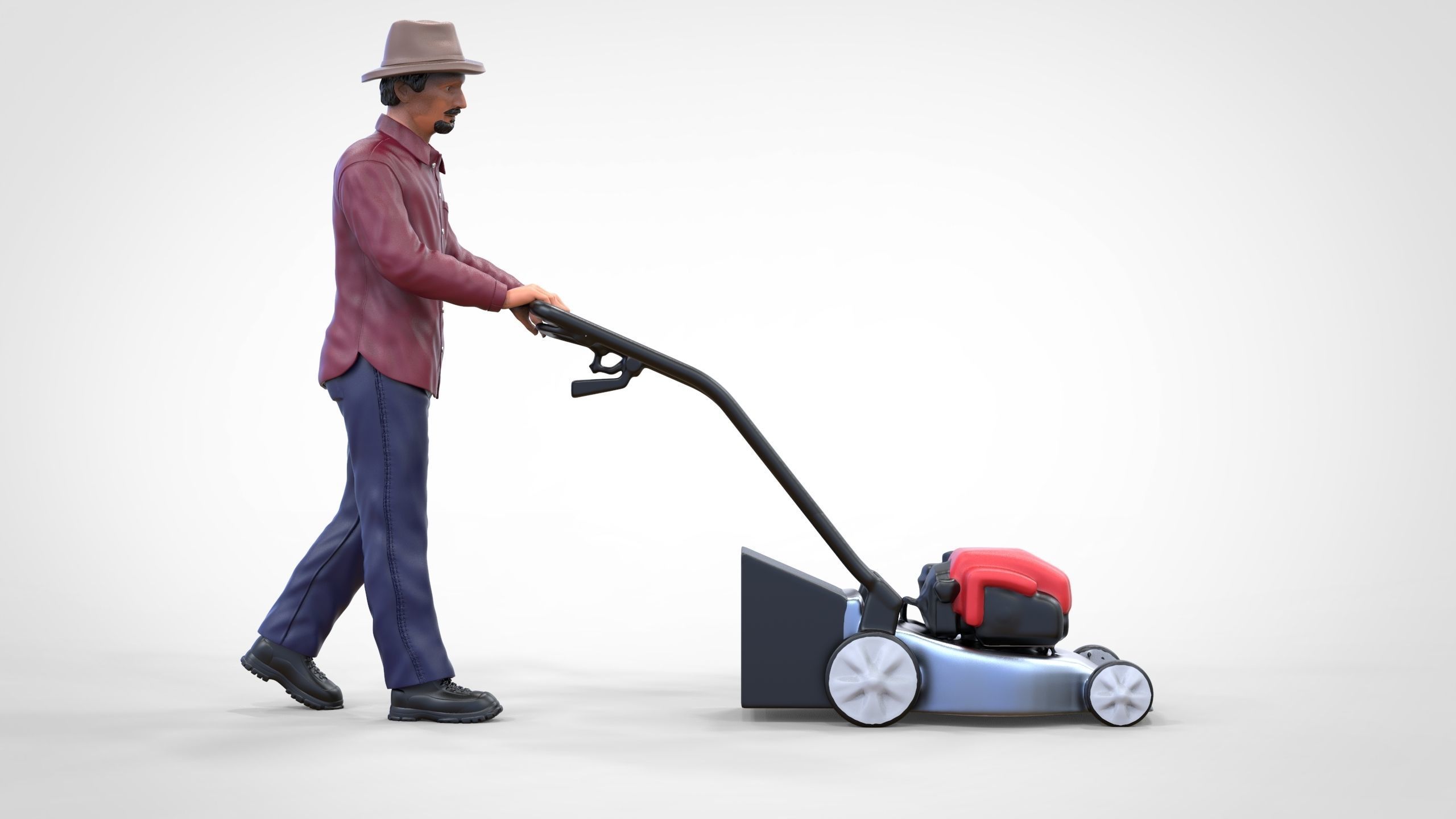 Guy with Lawnmower gardener or construction worker 3D print model_2