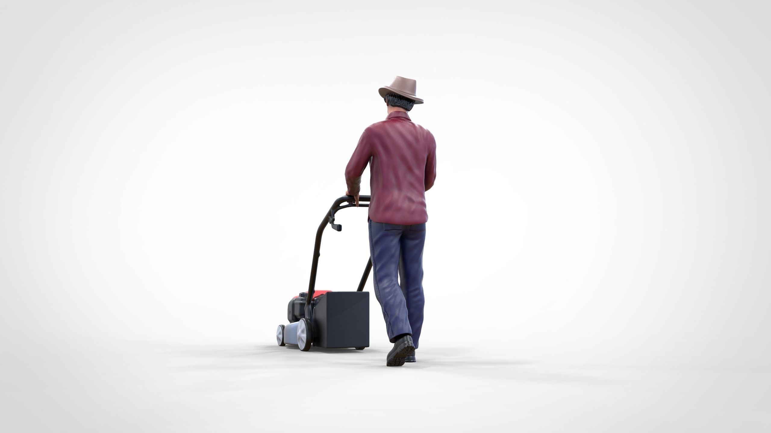 Guy with Lawnmower gardener or construction worker 3D print model_10