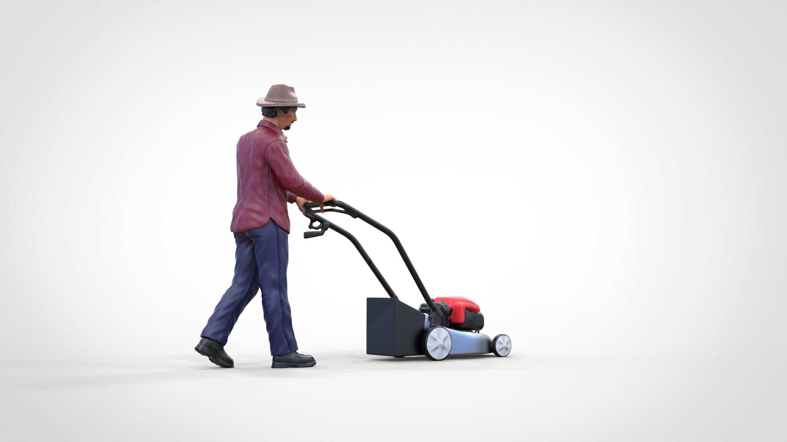 Guy with Lawnmower gardener or construction worker 3D print model_15