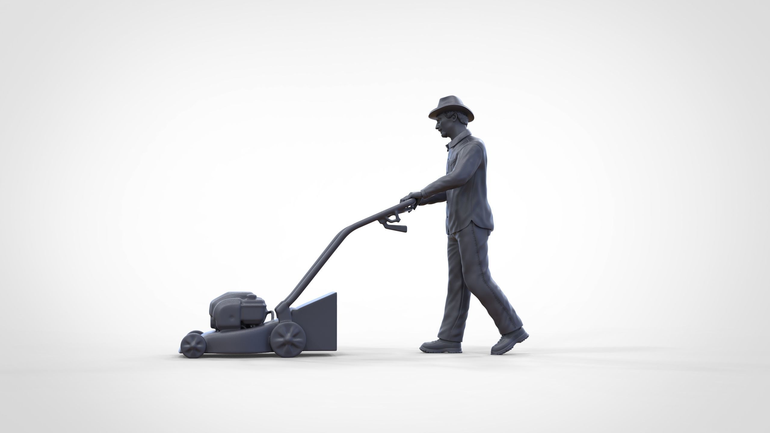 Guy with Lawnmower gardener or construction worker 3D print model_29