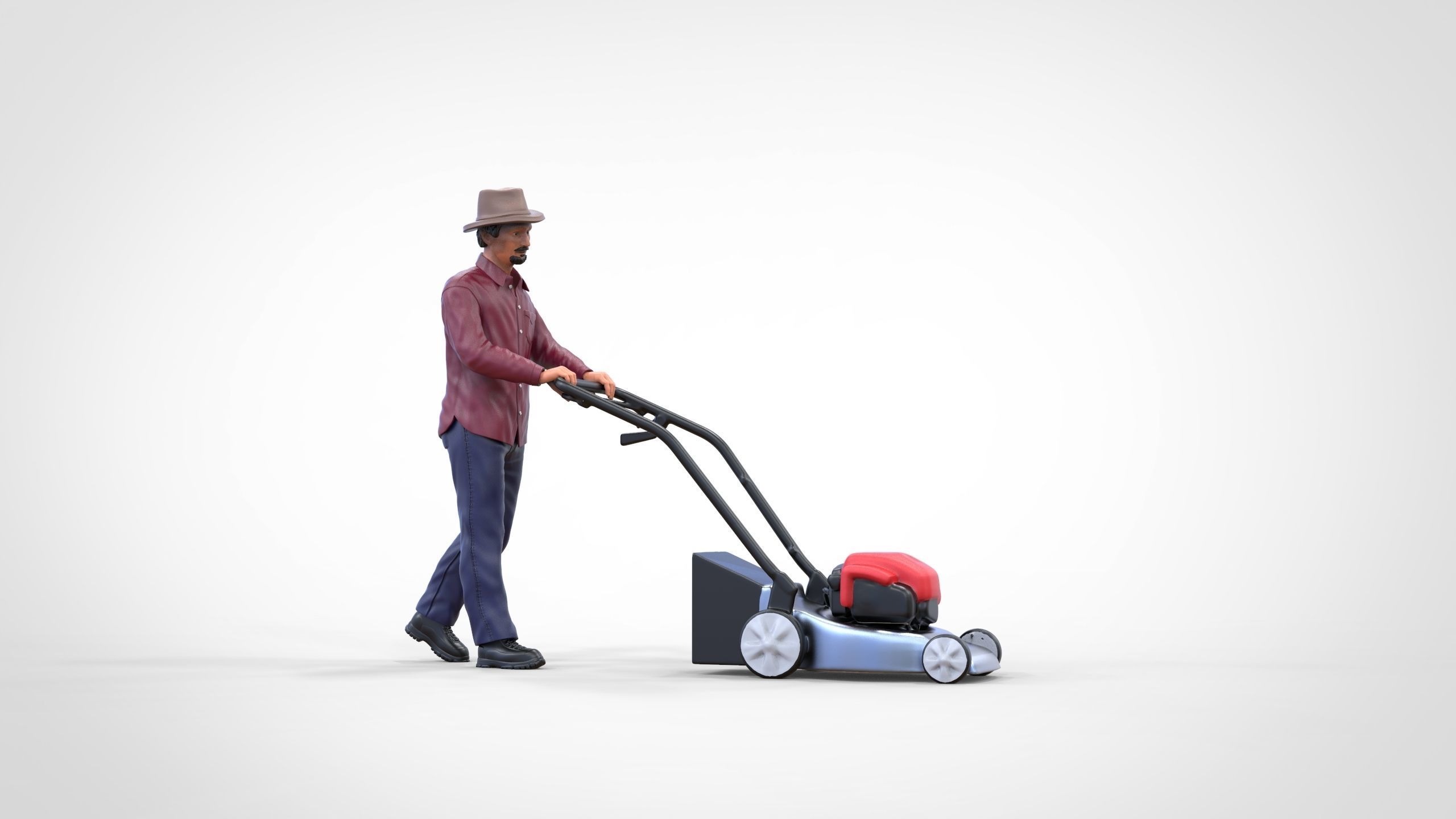 Guy with Lawnmower gardener or construction worker 3D print model_19