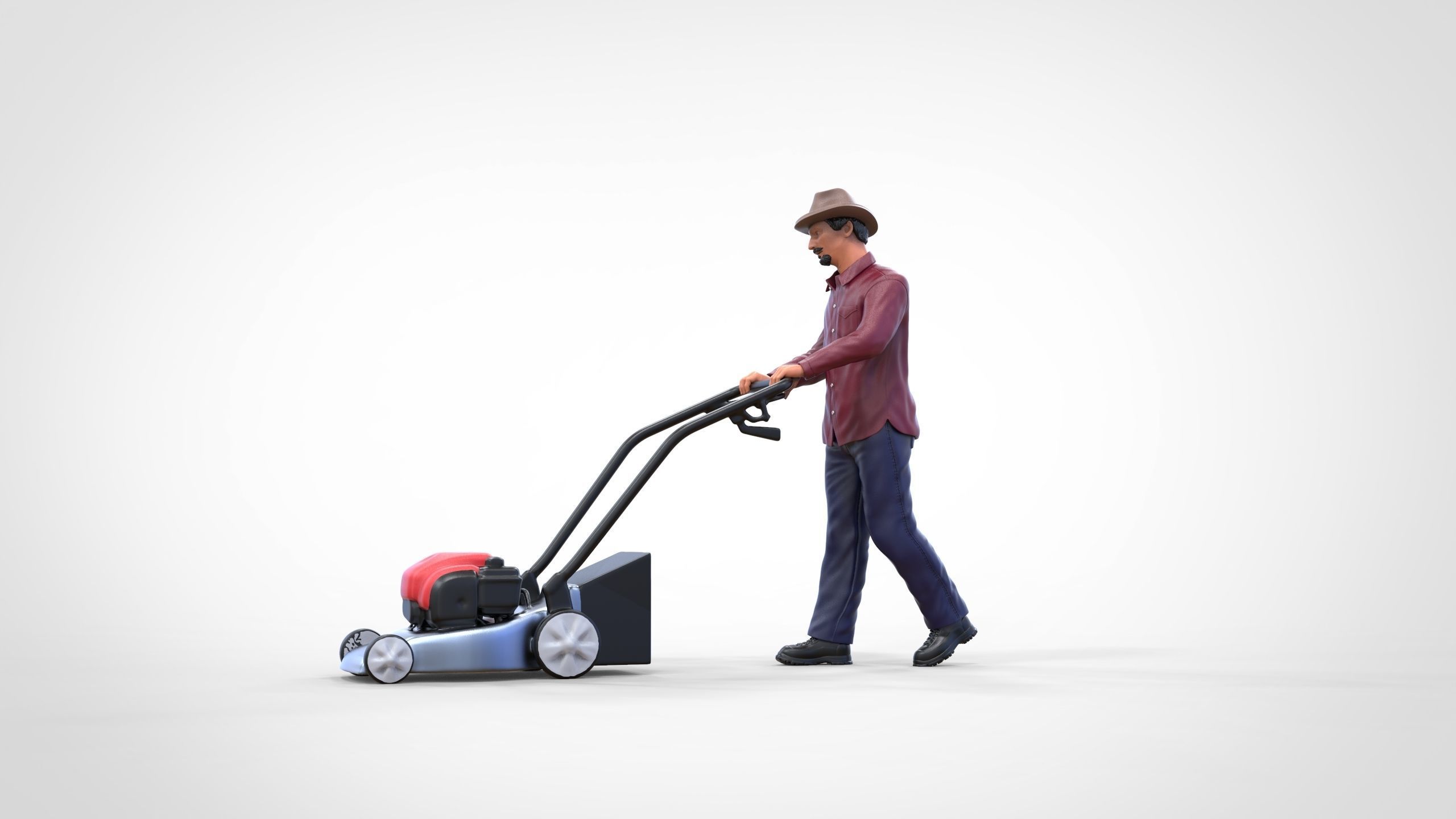 Guy with Lawnmower gardener or construction worker 3D print model_4