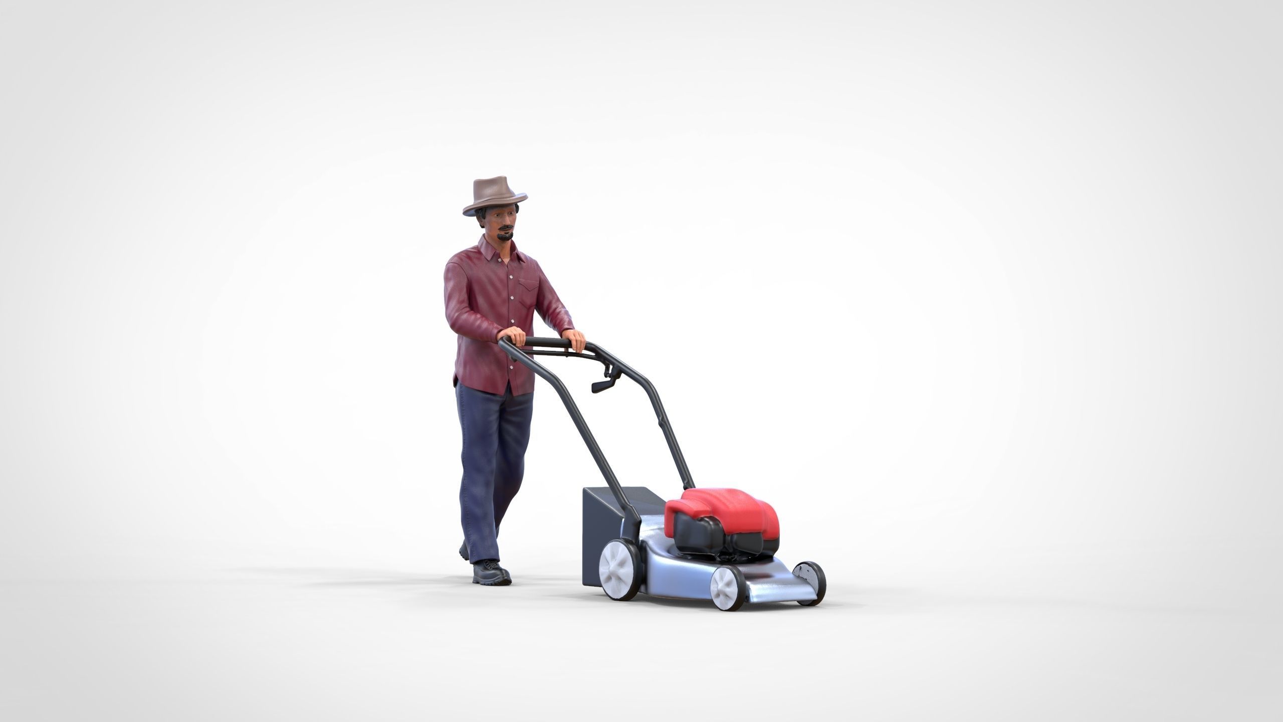 Guy with Lawnmower gardener or construction worker 3D print model_21