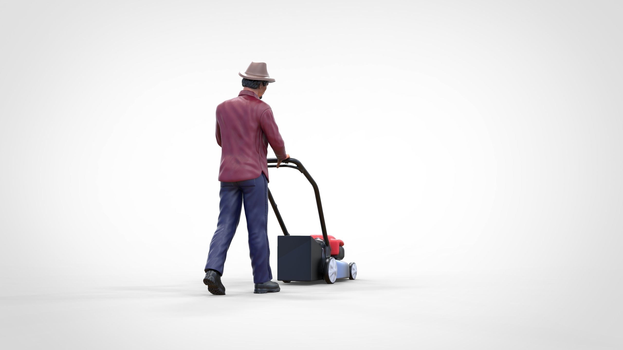 Guy with Lawnmower gardener or construction worker 3D print model_13