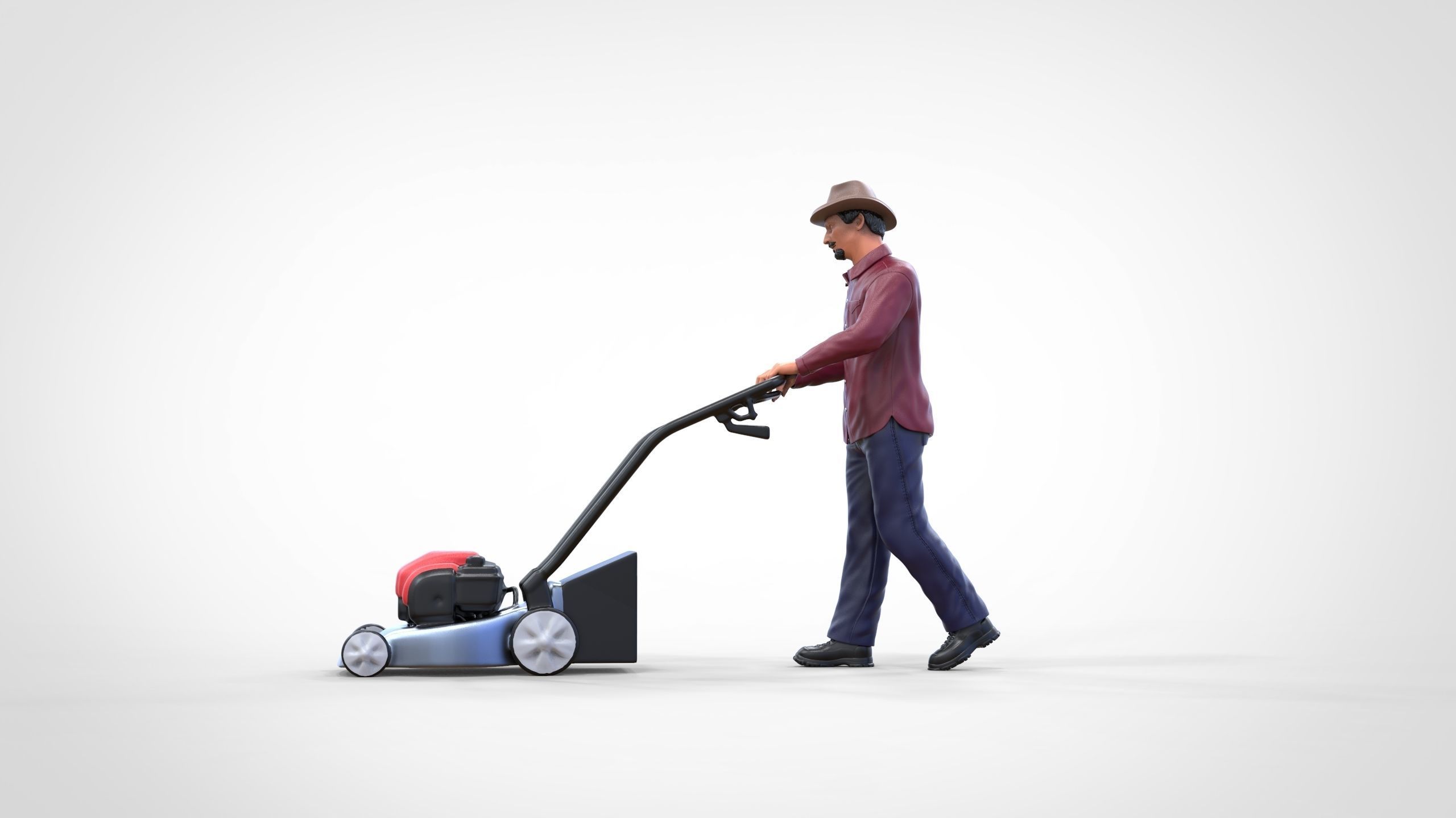 Guy with Lawnmower gardener or construction worker 3D print model_5
