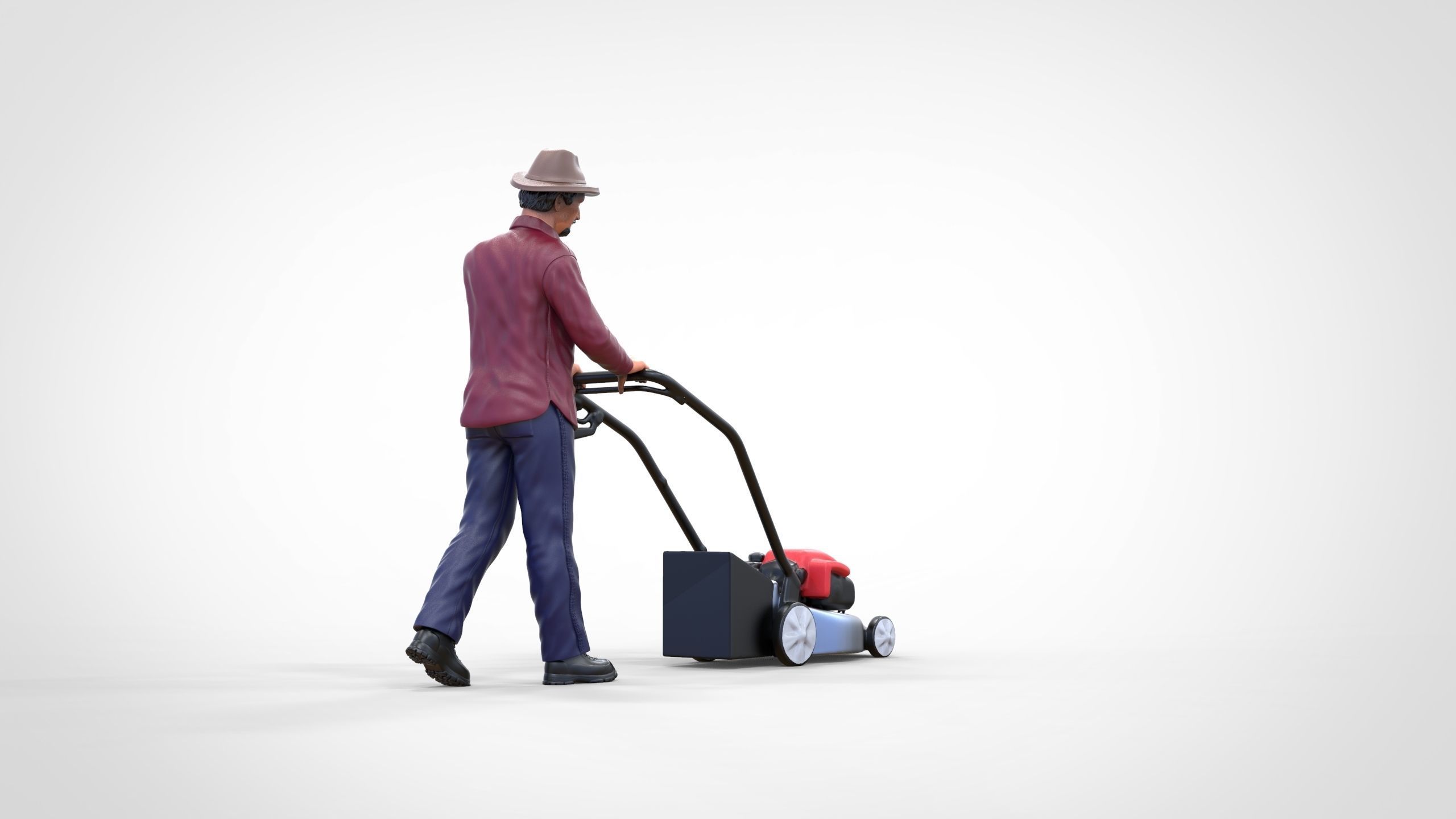 Guy with Lawnmower gardener or construction worker 3D print model_14