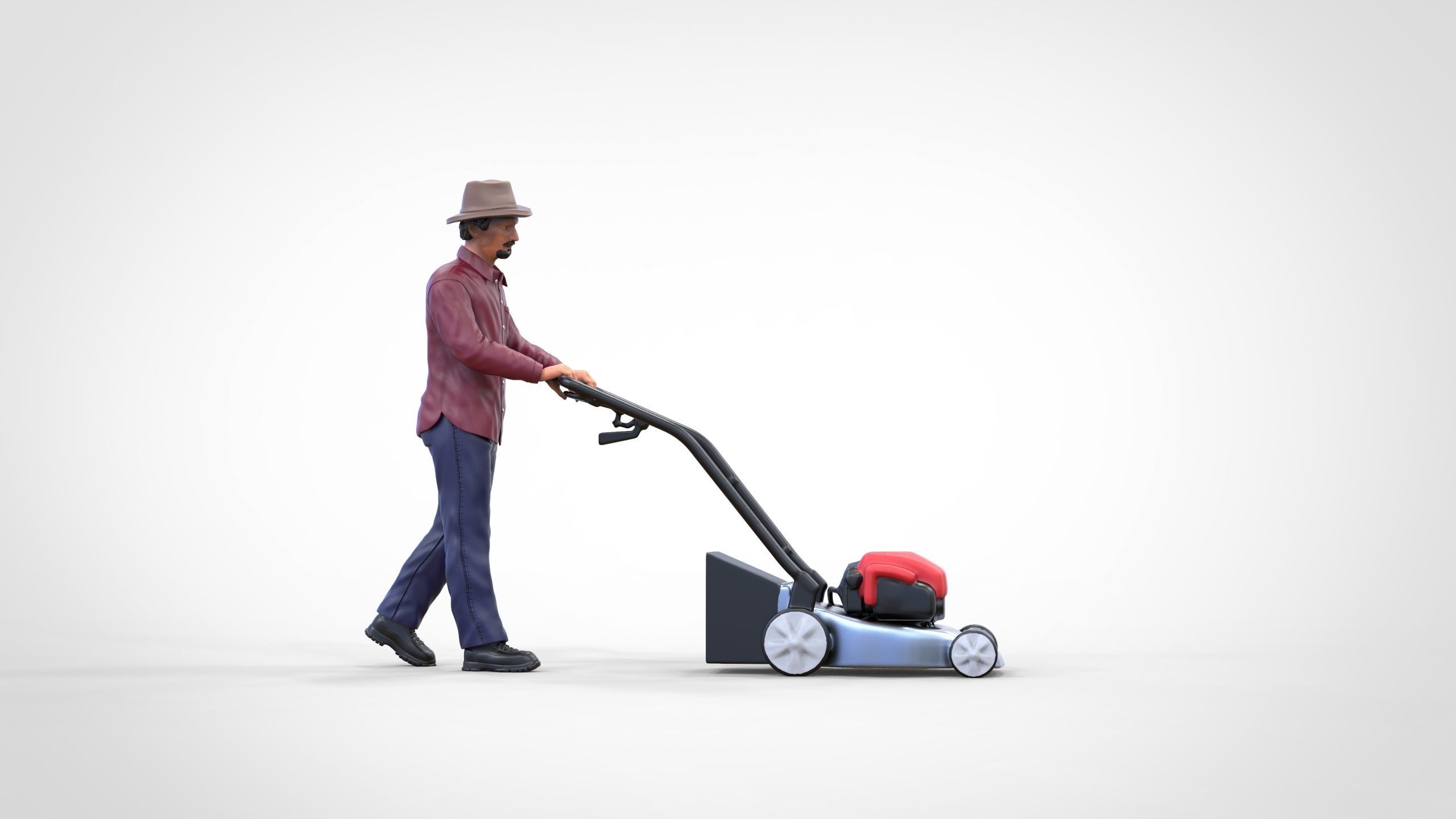 Guy with Lawnmower gardener or construction worker 3D print model_18