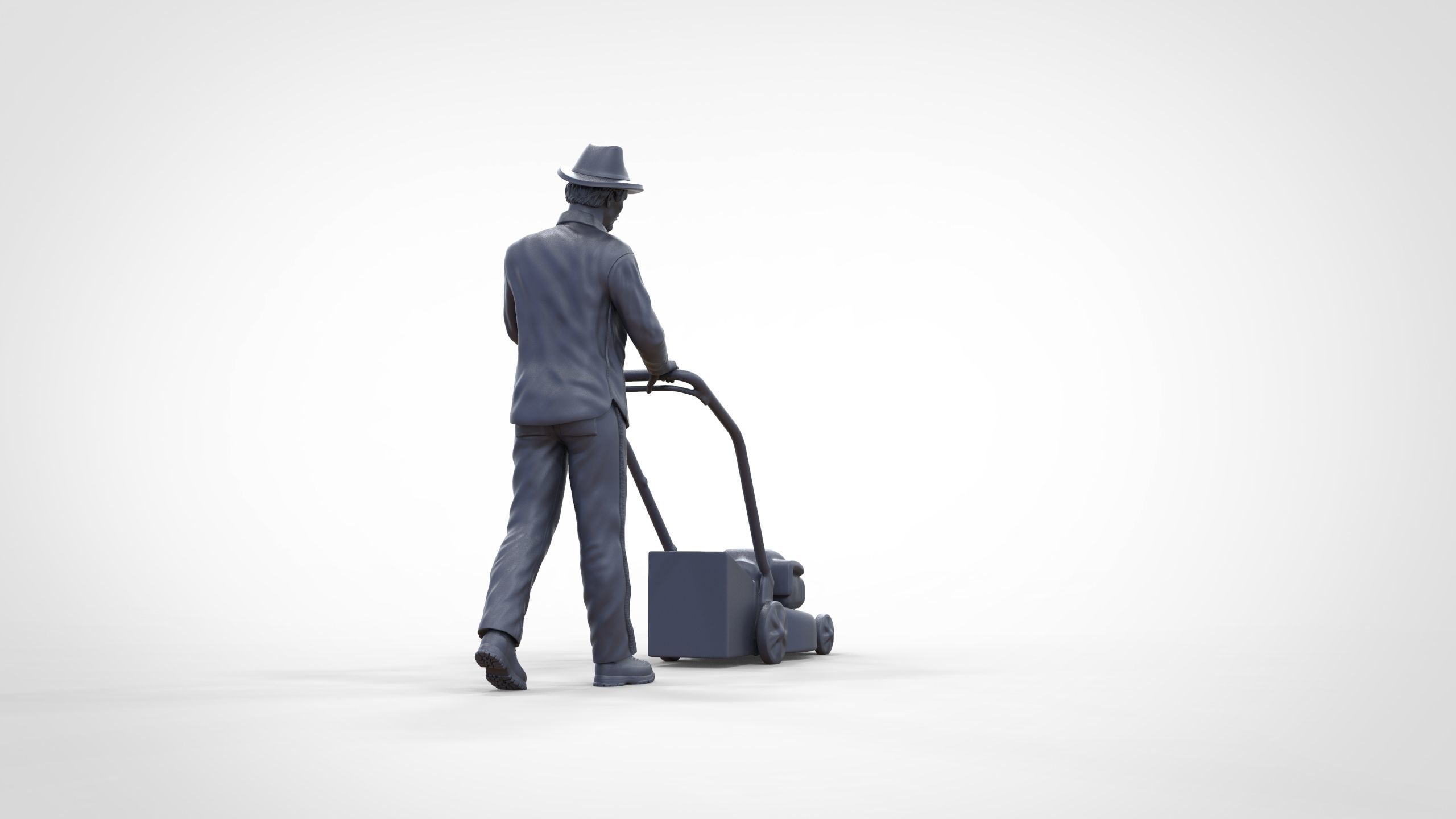 Guy with Lawnmower gardener or construction worker 3D print model_33