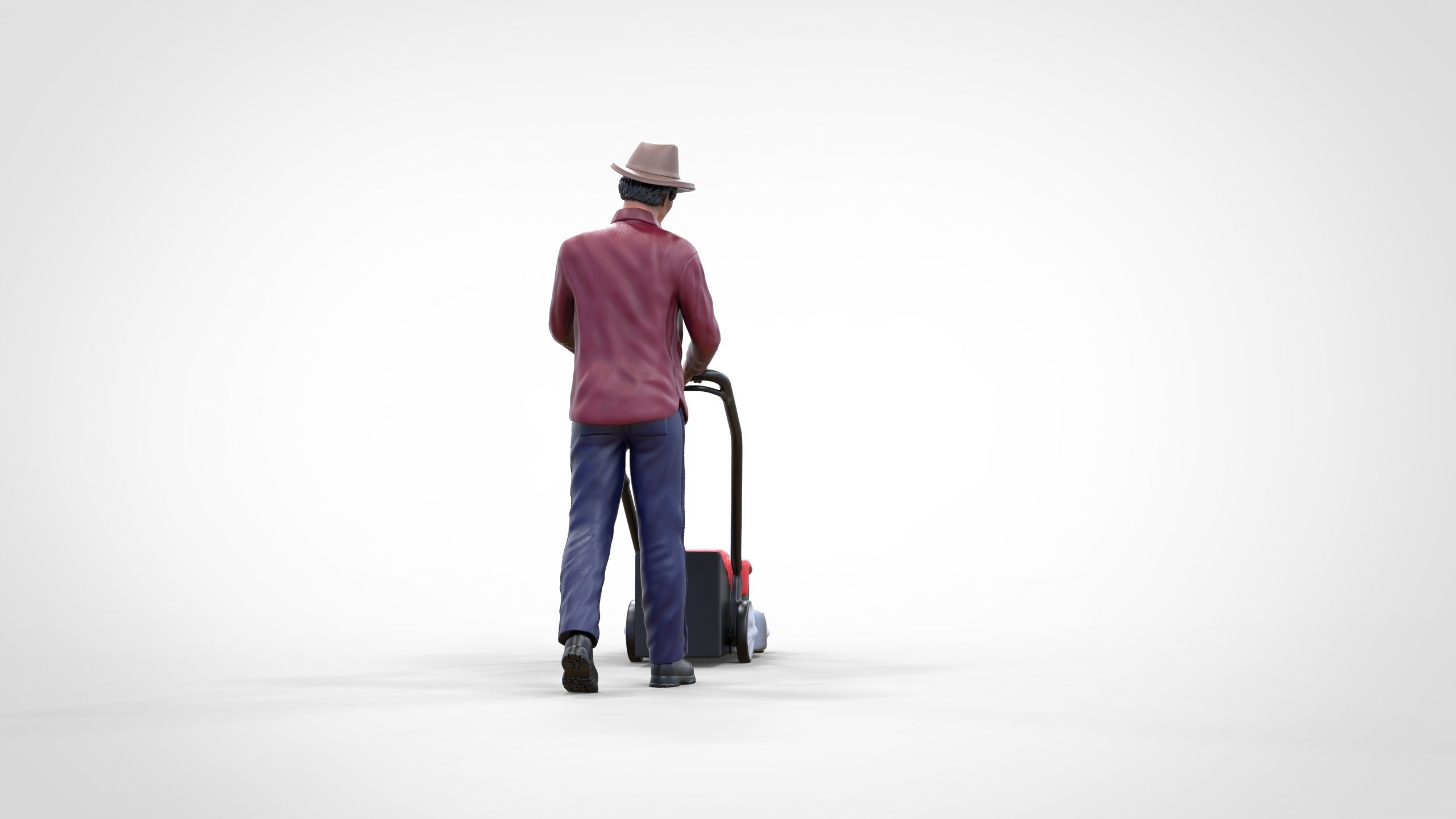 Guy with Lawnmower gardener or construction worker 3D print model_12
