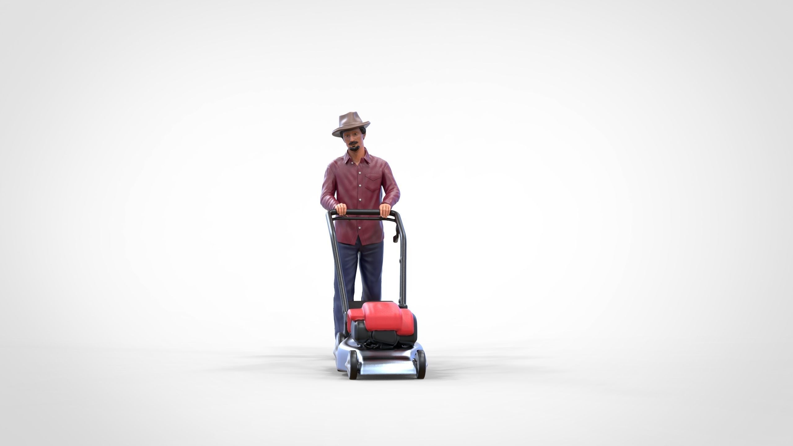 Guy with Lawnmower gardener or construction worker 3D print model_23