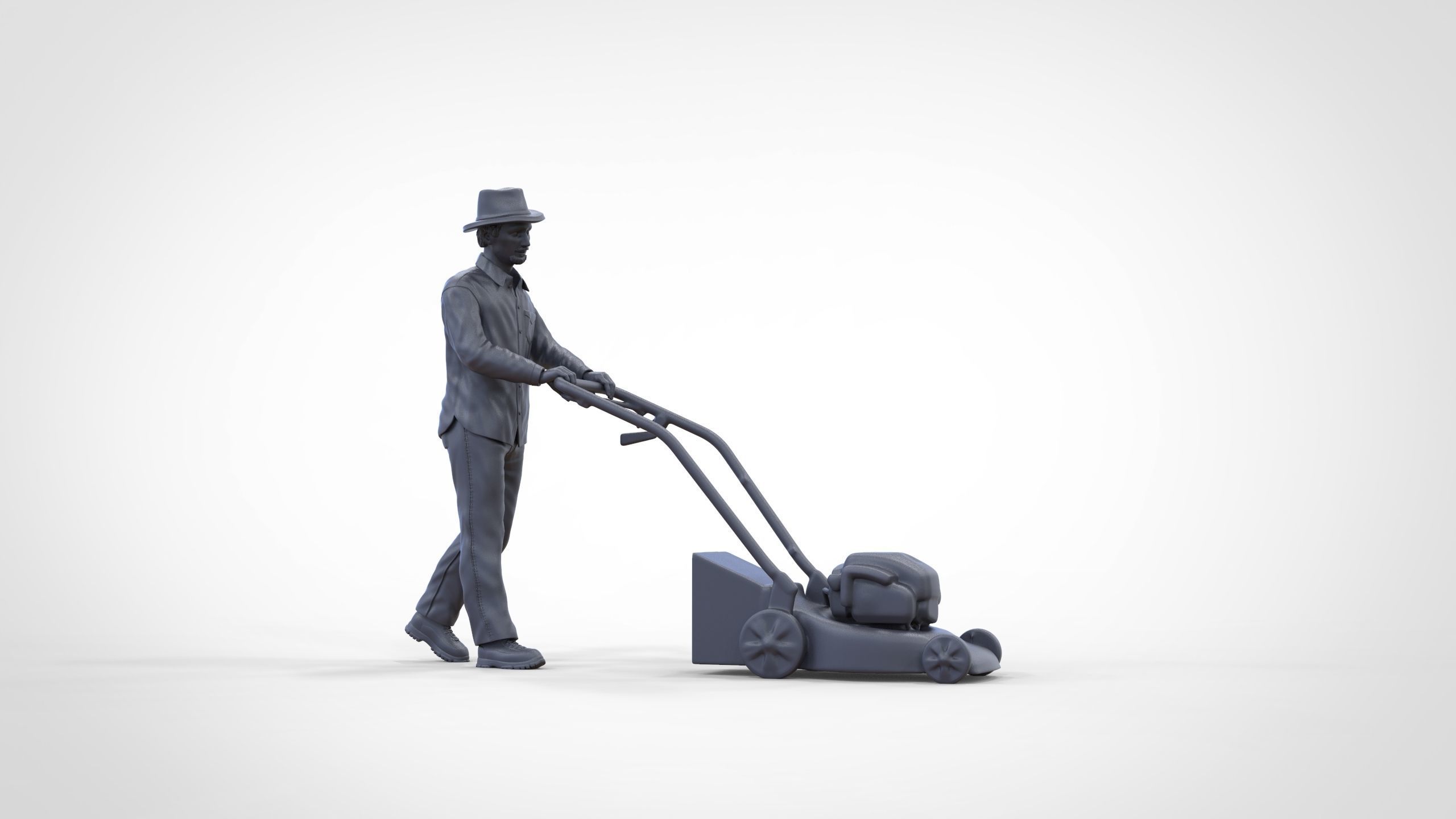 Guy with Lawnmower gardener or construction worker 3D print model_36