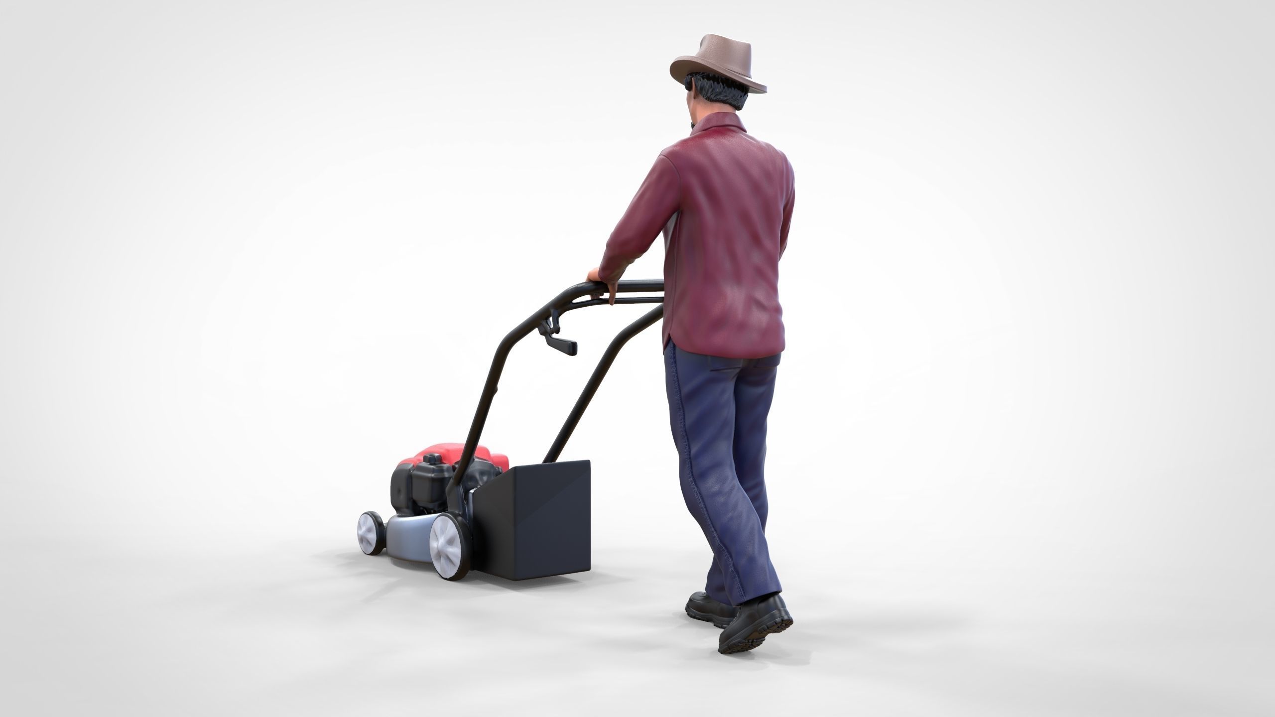 Guy with Lawnmower gardener or construction worker 3D print model_1
