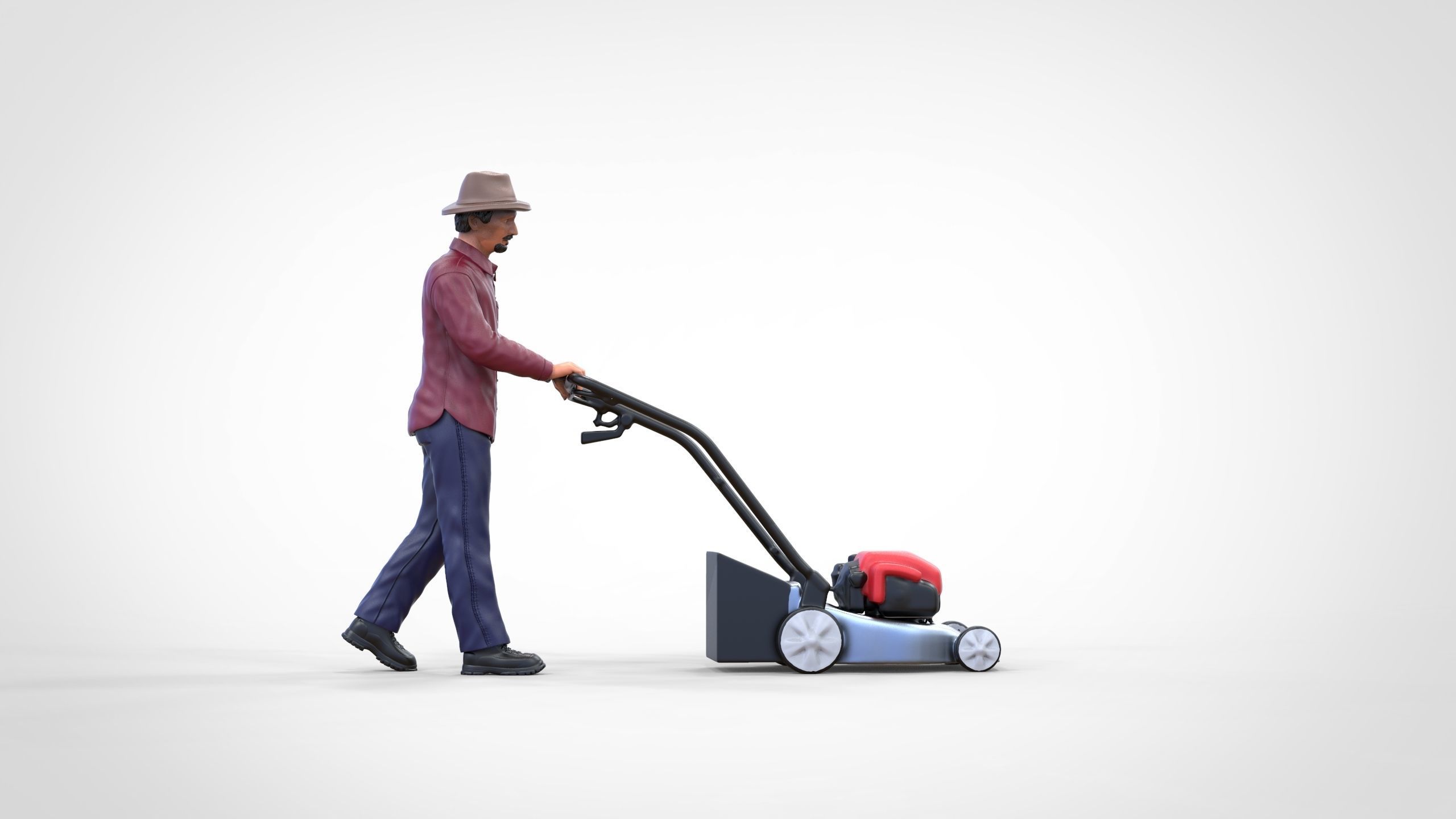 Guy with Lawnmower gardener or construction worker 3D print model_17