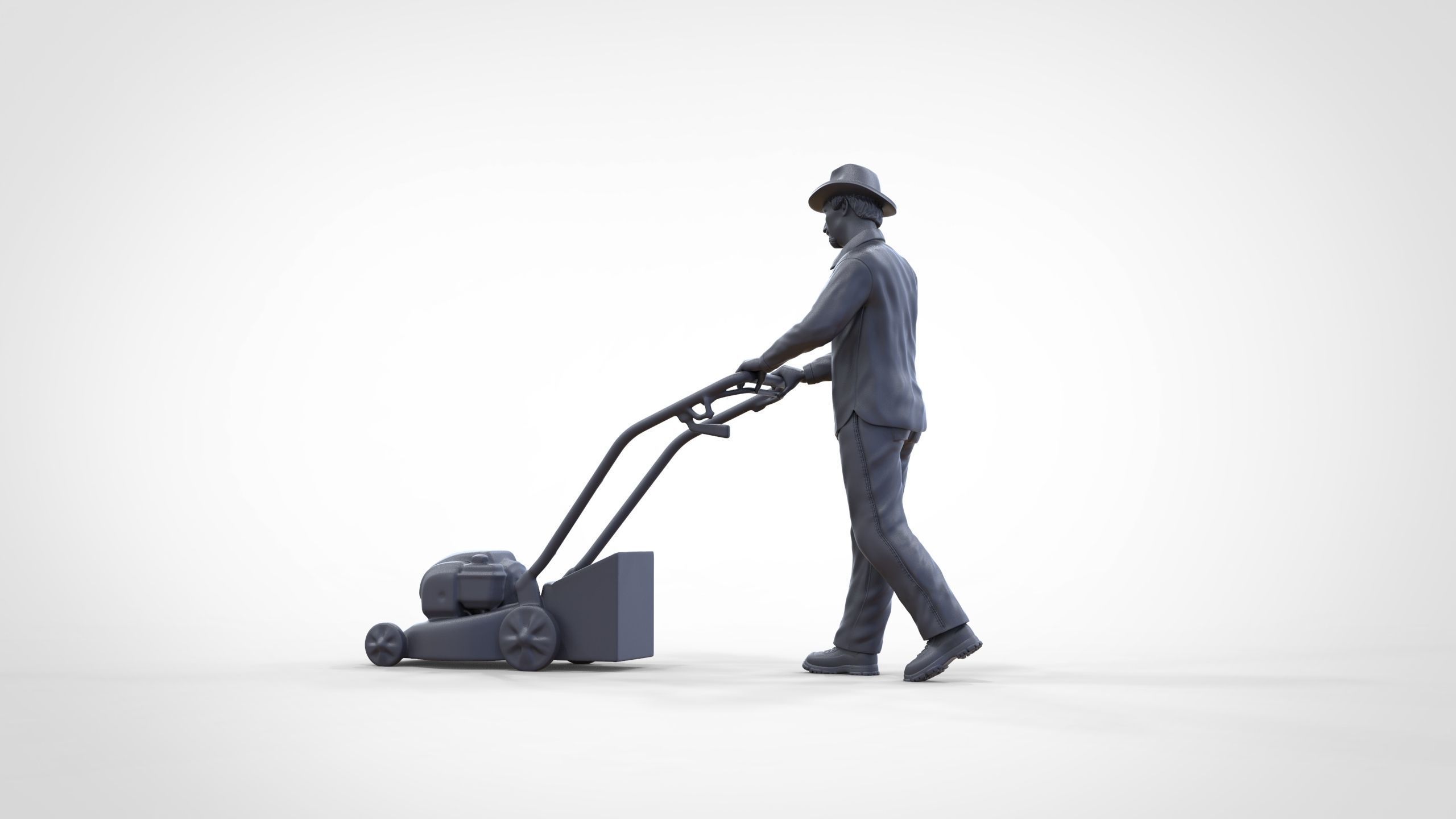 Guy with Lawnmower gardener or construction worker 3D print model_30