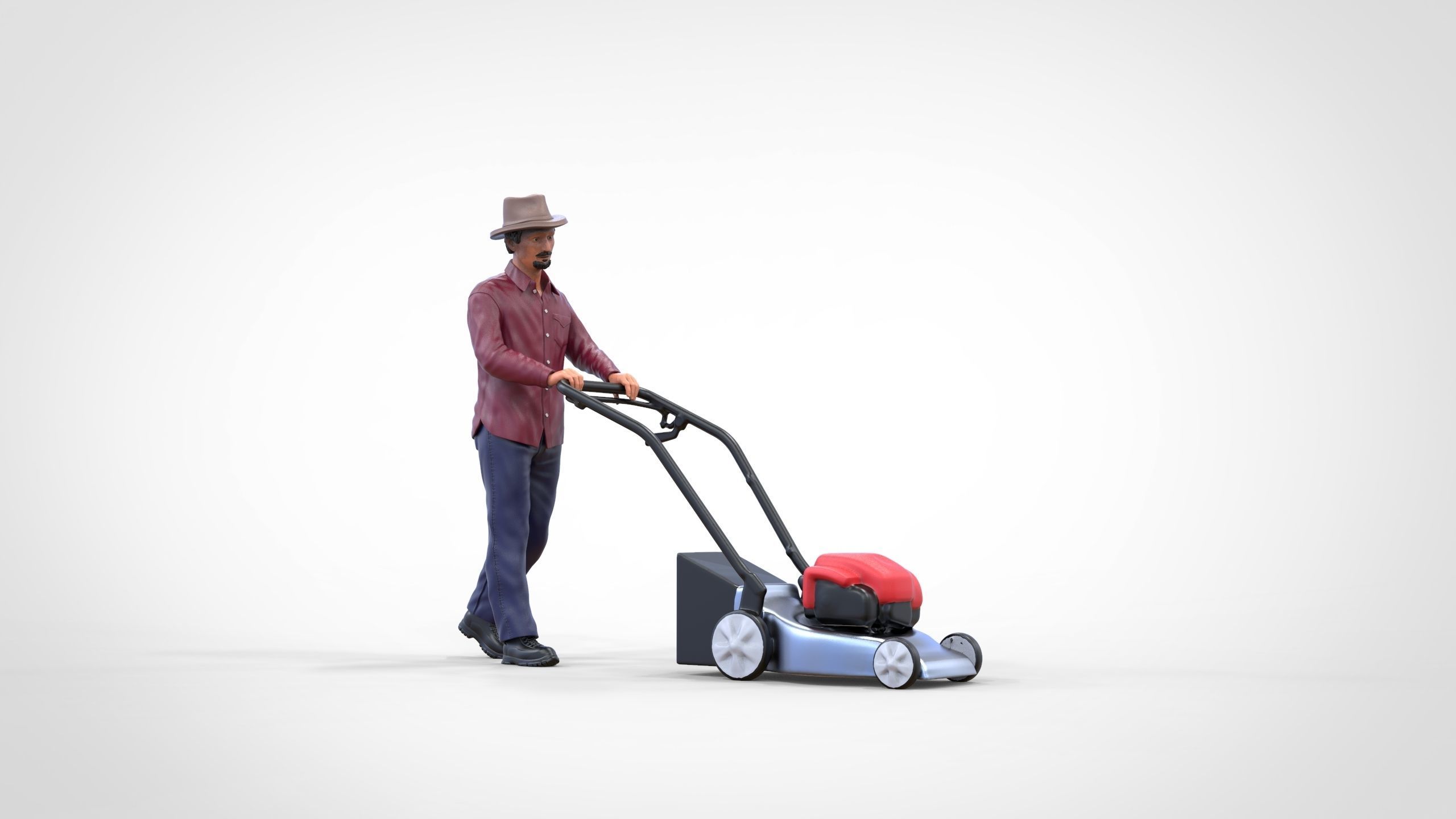 Guy with Lawnmower gardener or construction worker 3D print model_20