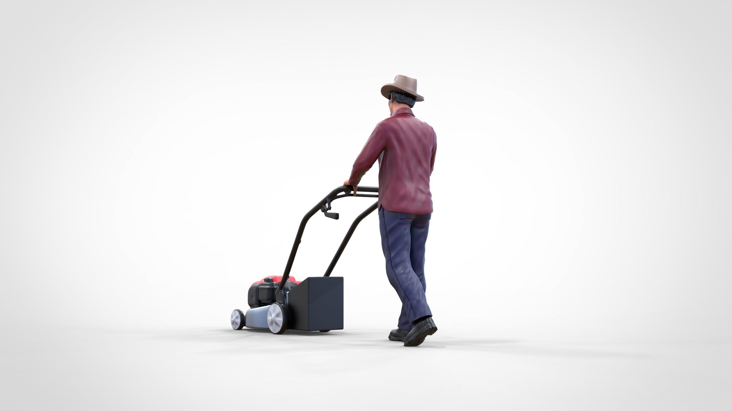 Guy with Lawnmower gardener or construction worker 3D print model_9