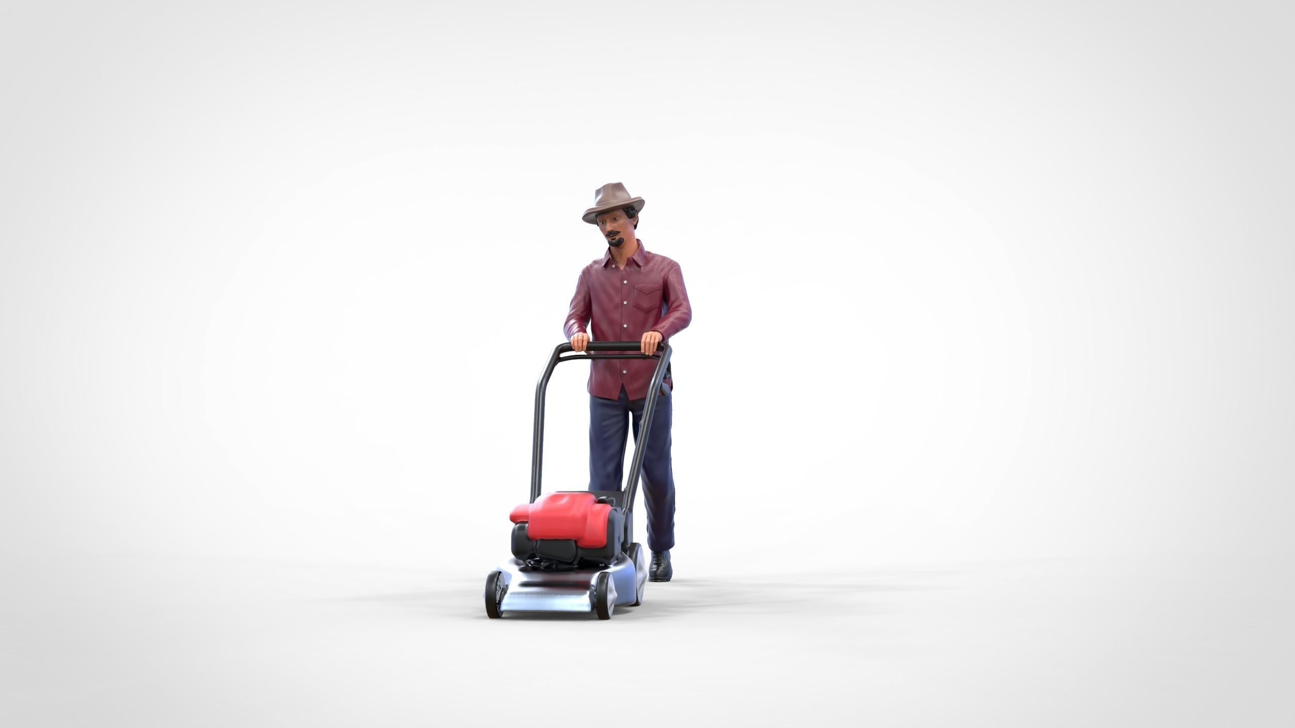 Guy with Lawnmower gardener or construction worker 3D print model_24