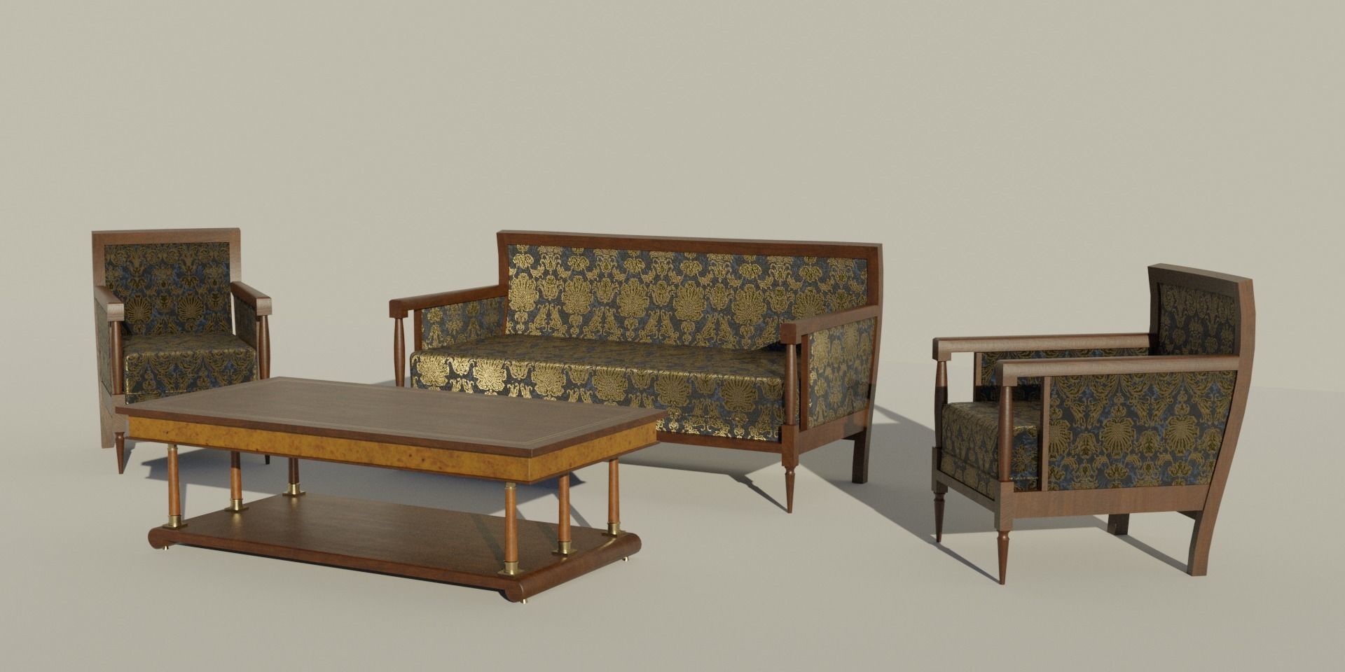 19th Sofas and Coffee Table Biedermeier Style for Blender Low-poly 3D model_2