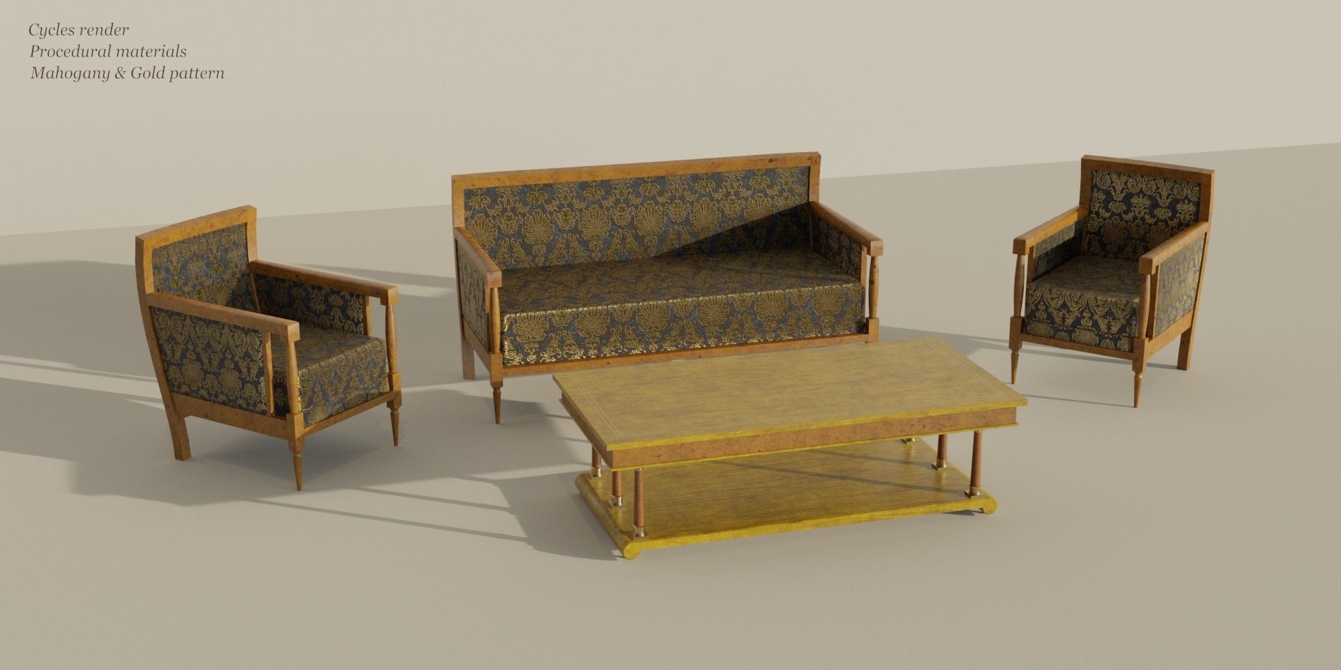 19th Sofas and Coffee Table Biedermeier Style for Blender Low-poly 3D model_8