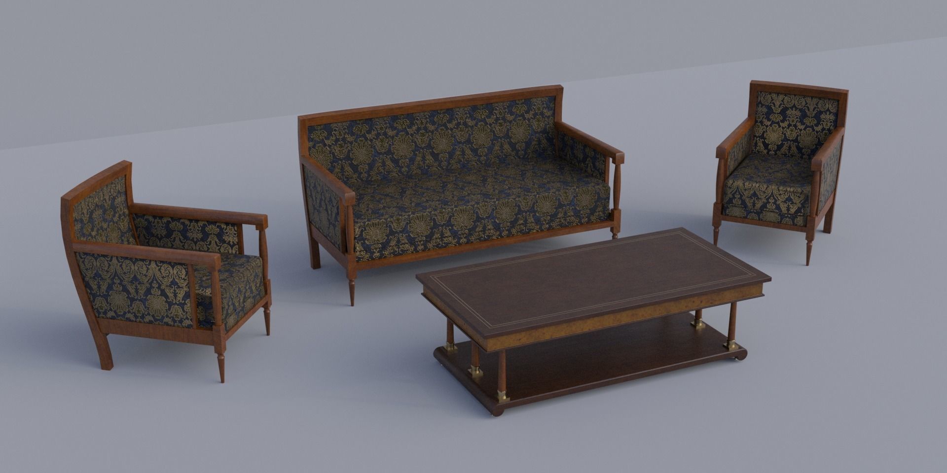 19th Sofas and Coffee Table Biedermeier Style for Blender Low-poly 3D model_1