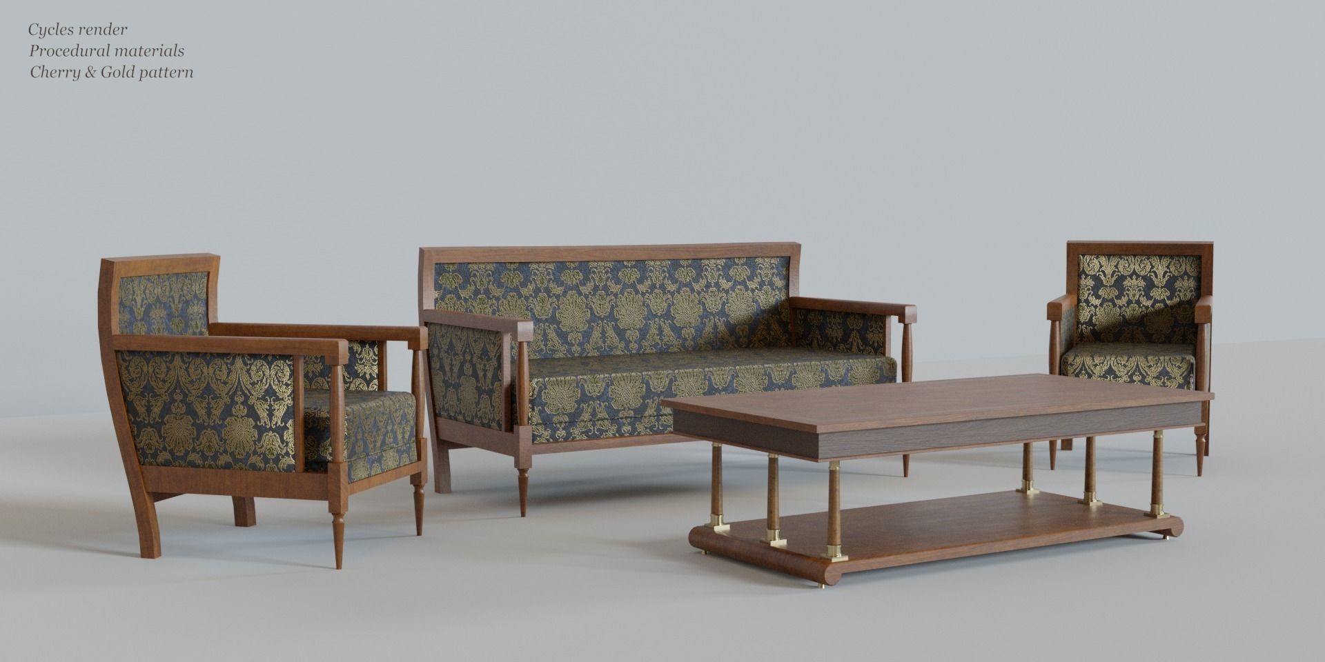 19th Sofas and Coffee Table Biedermeier Style for Blender Low-poly 3D model_5