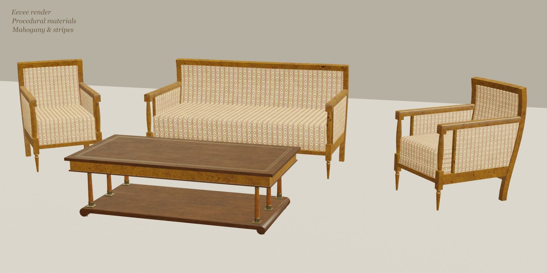 19th Sofas and Coffee Table Biedermeier Style for Blender Low-poly 3D model_10
