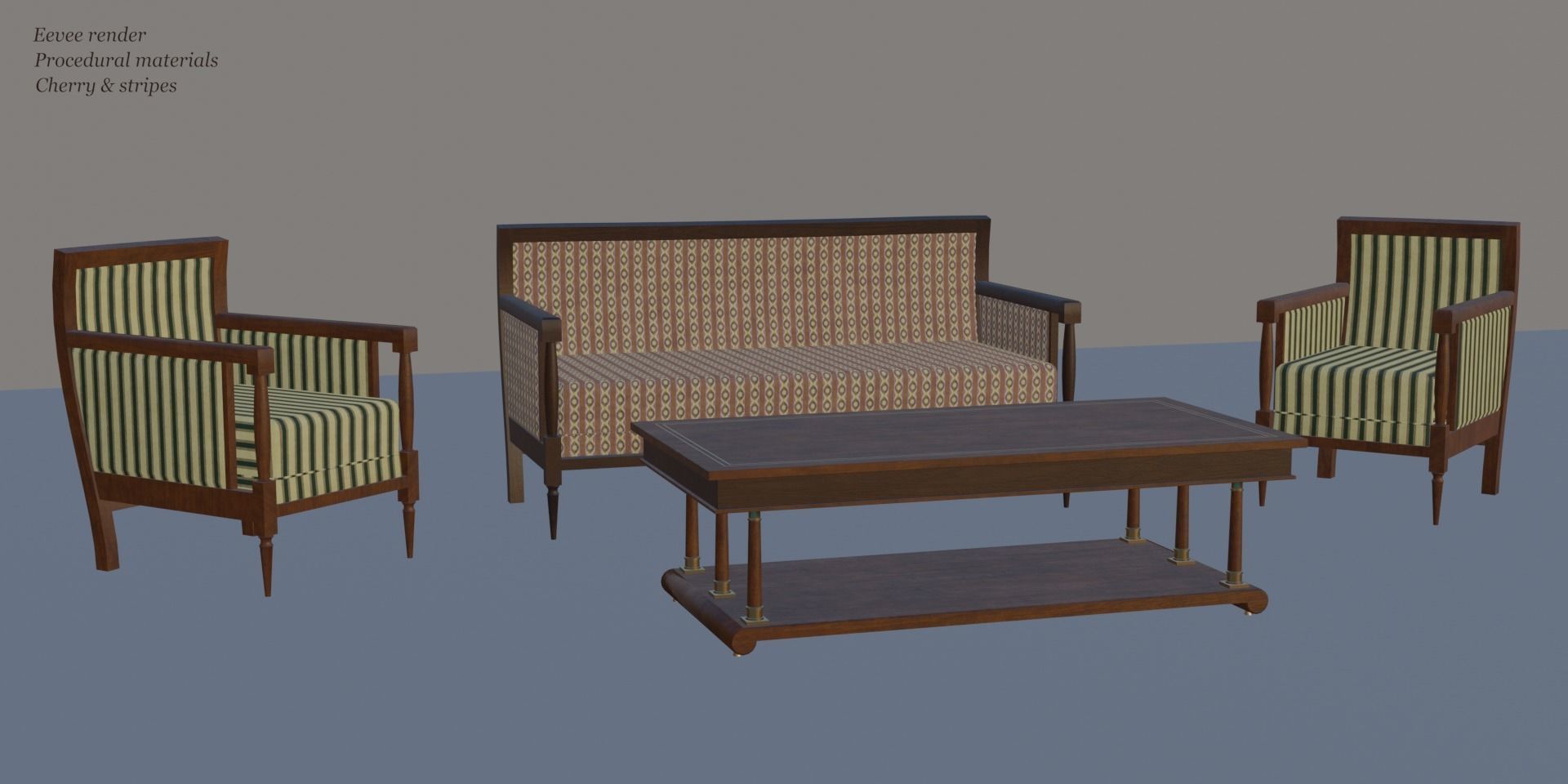 19th Sofas and Coffee Table Biedermeier Style for Blender Low-poly 3D model_9