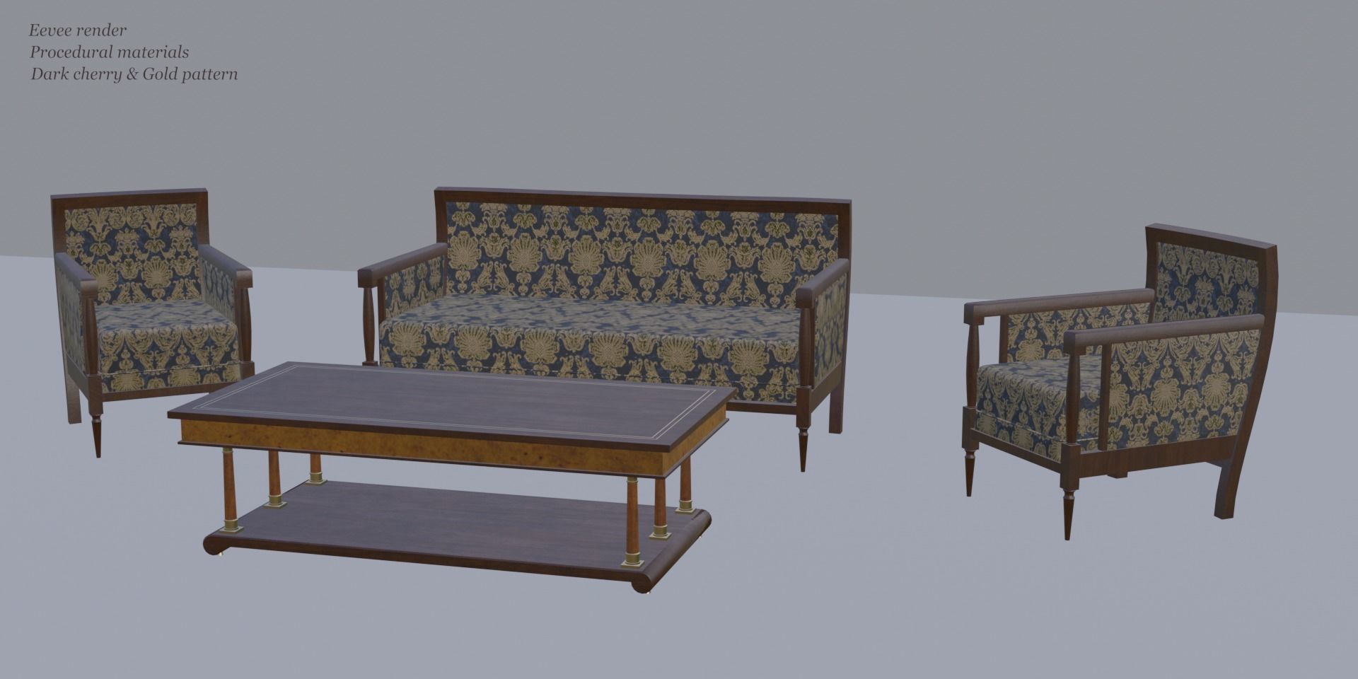 19th Sofas and Coffee Table Biedermeier Style for Blender Low-poly 3D model_11