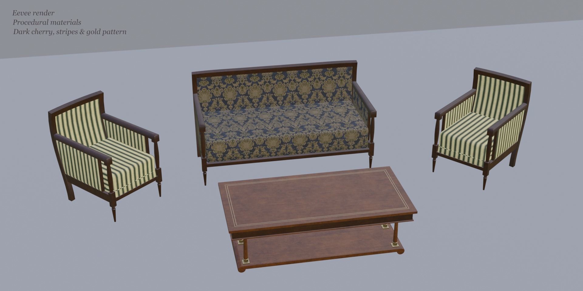 19th Sofas and Coffee Table Biedermeier Style for Blender Low-poly 3D model_12