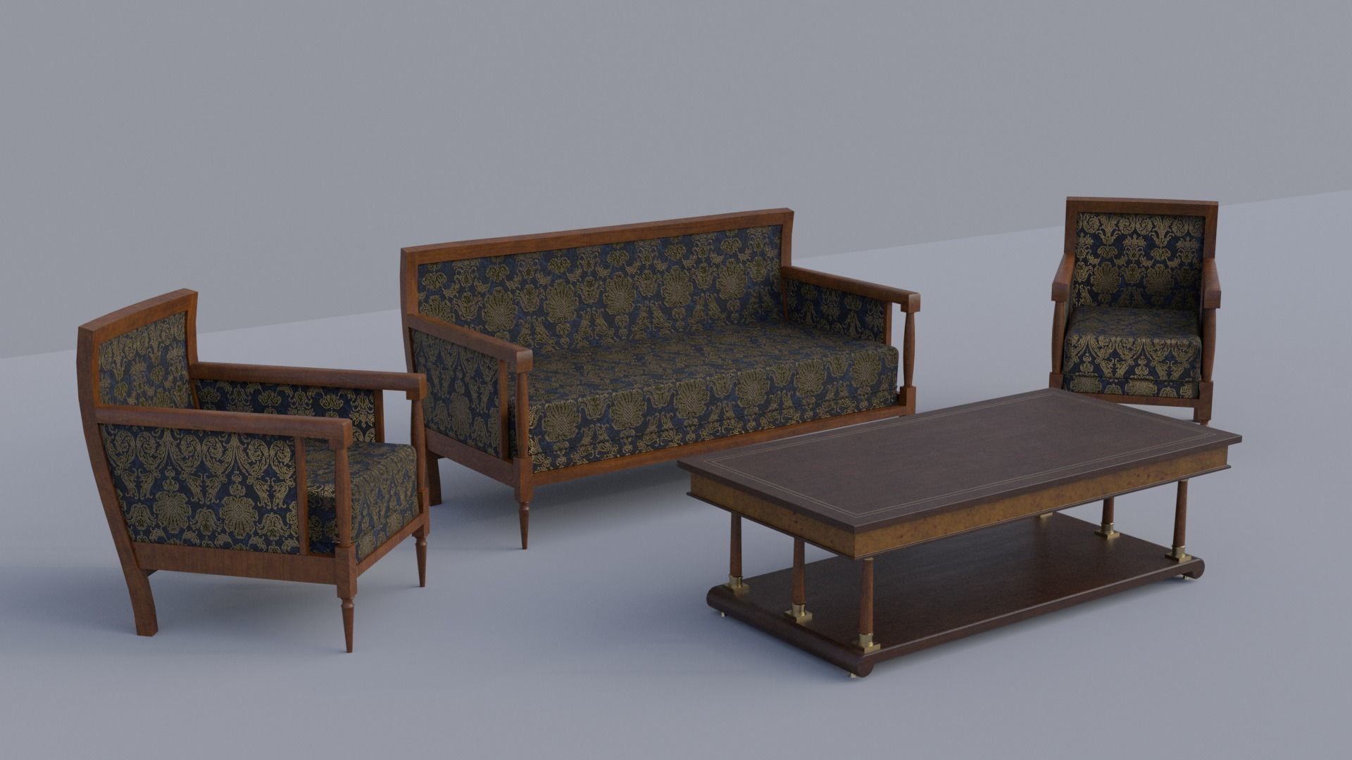 19th Sofas and Coffee Table Biedermeier Style for Blender Low-poly 3D model_0