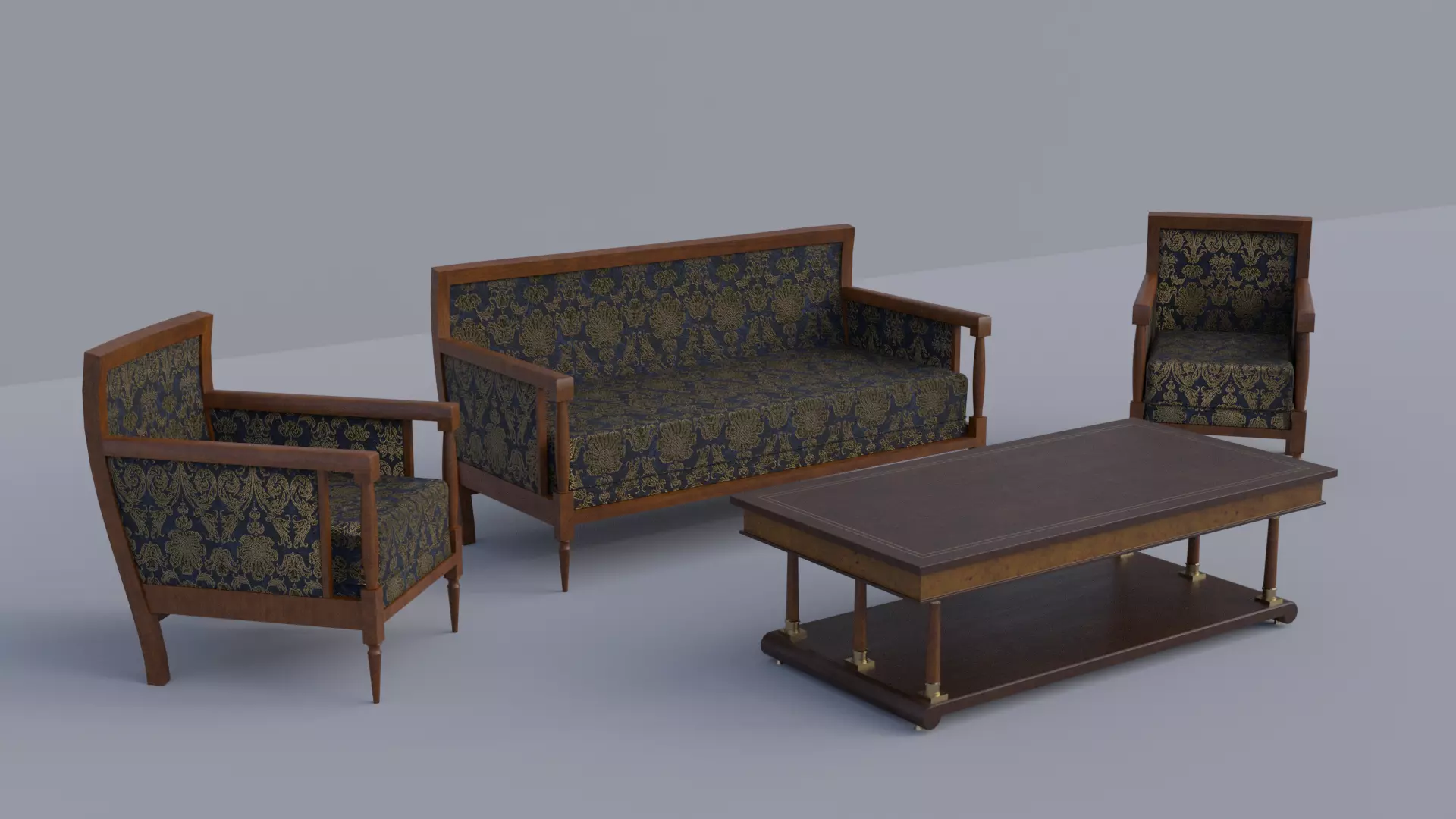 19th Sofas and Coffee Table Biedermeier Style for Blender Low-poly 3D model_0