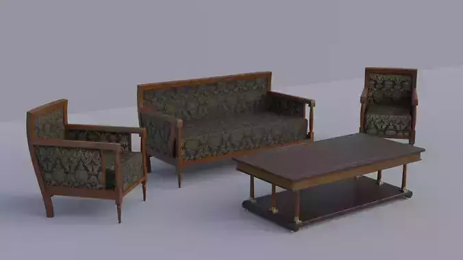 19th Sofas and Coffee Table Biedermeier Style for Blender Low-poly 3D model