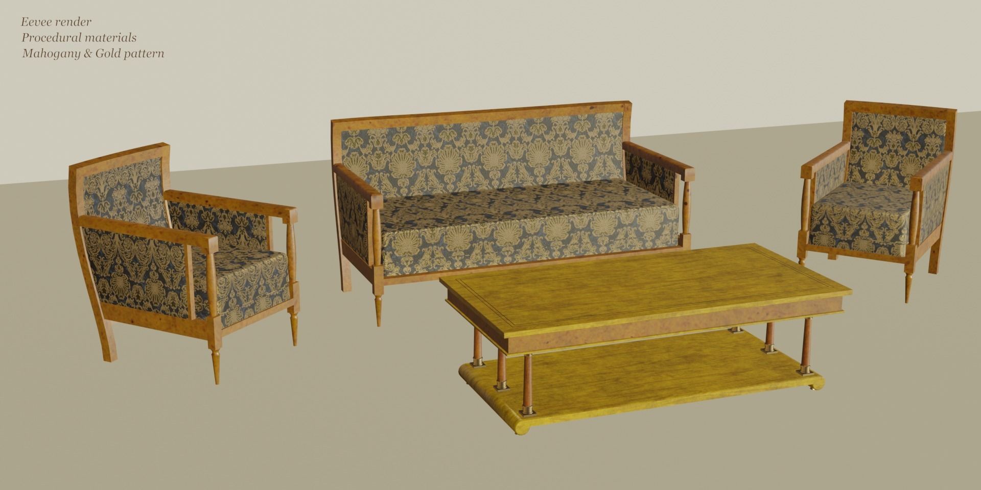 19th Sofas and Coffee Table Biedermeier Style for Blender Low-poly 3D model_13