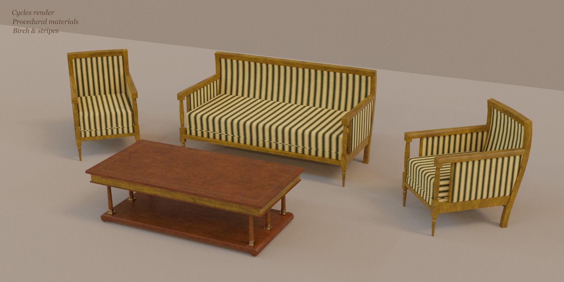 19th Sofas and Coffee Table Biedermeier Style for Blender Low-poly 3D model_6