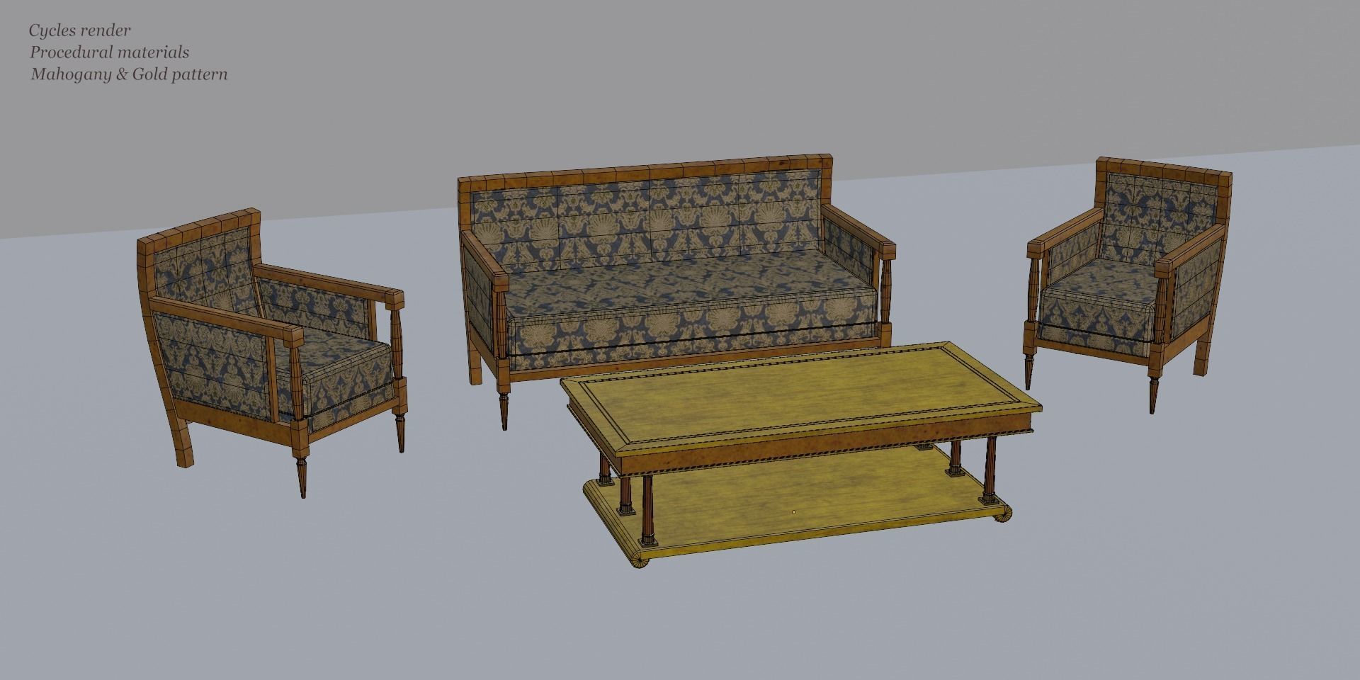 19th Sofas and Coffee Table Biedermeier Style for Blender Low-poly 3D model_14