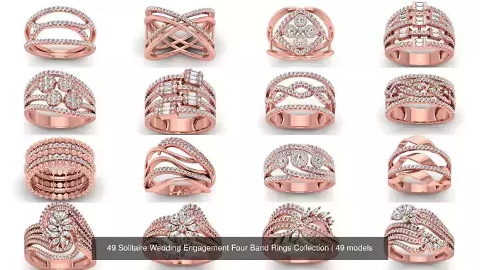 49 Solitaire Wedding Engagement Four Band Rings Collection 