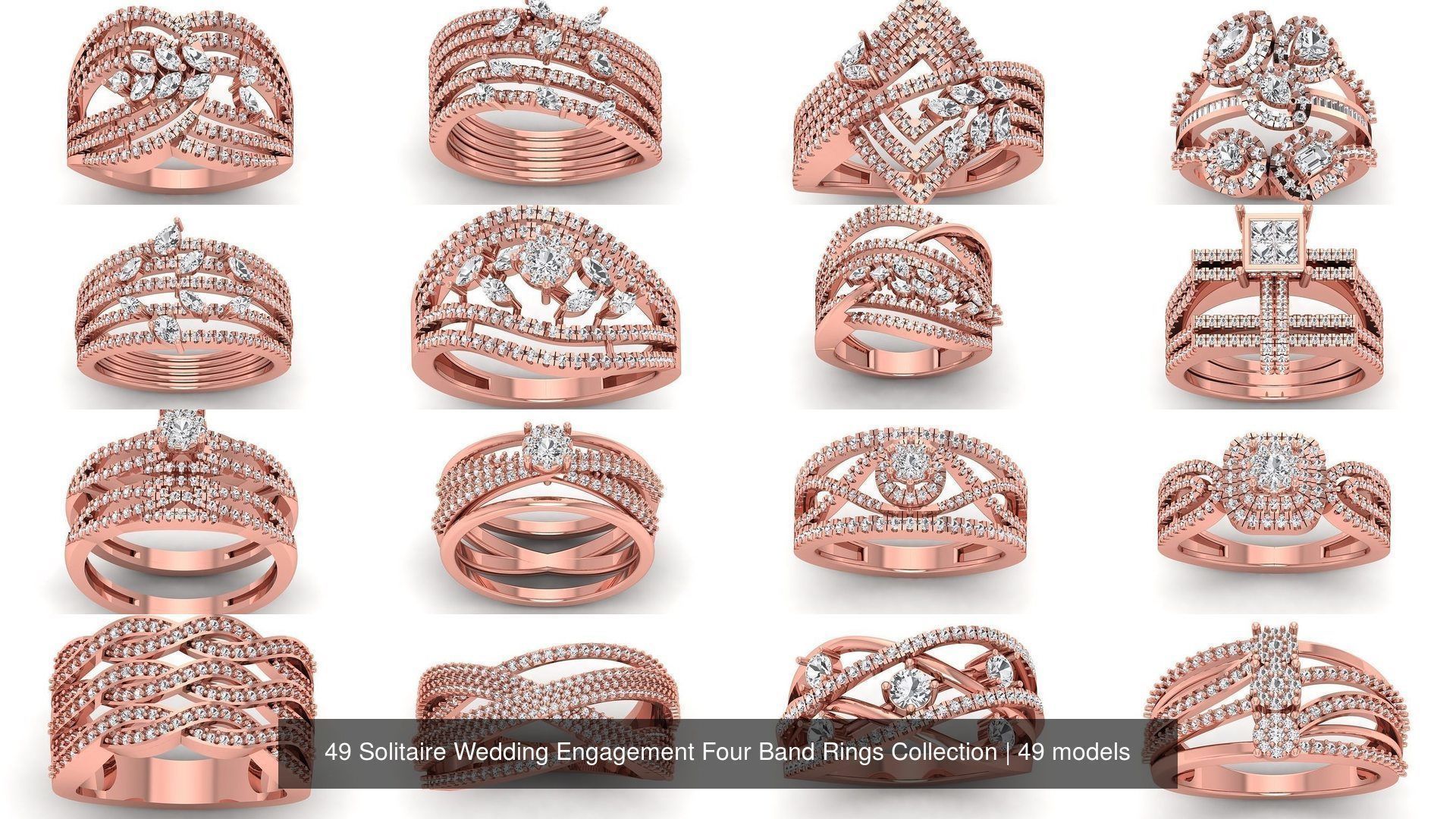49 Solitaire Wedding Engagement Four Band Rings Collection _1