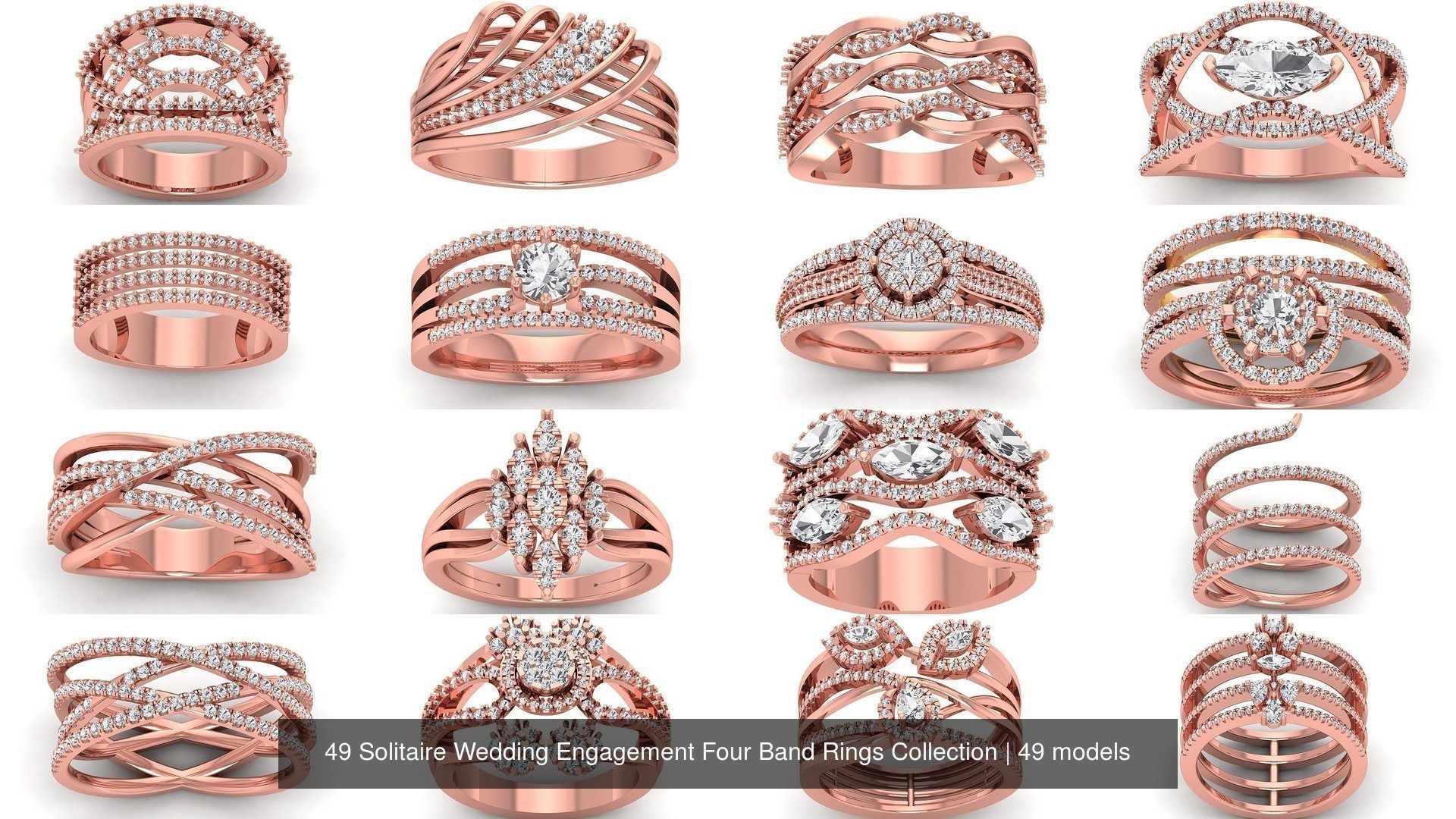 49 Solitaire Wedding Engagement Four Band Rings Collection _3