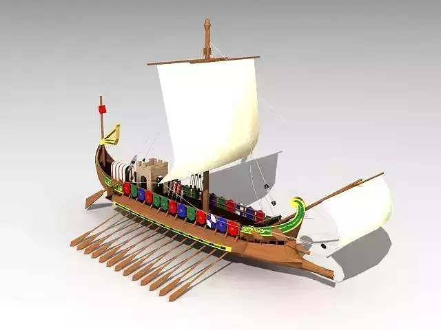 Antique warship Boat 3D Model-21