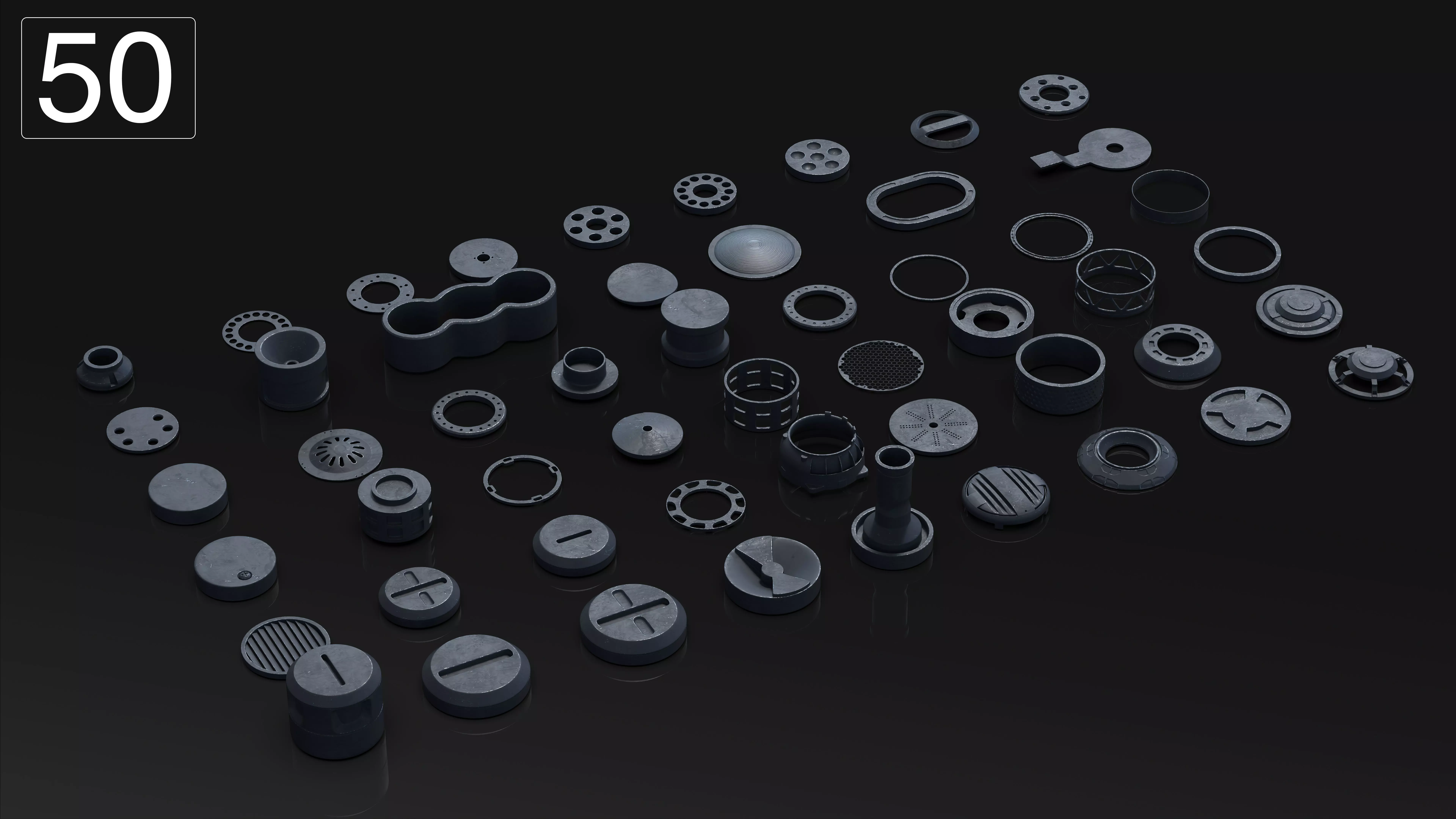 50 Hard Surface SUBD circular Elements 3D model_0