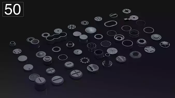 50 Hard Surface SUBD circular Elements 3D model