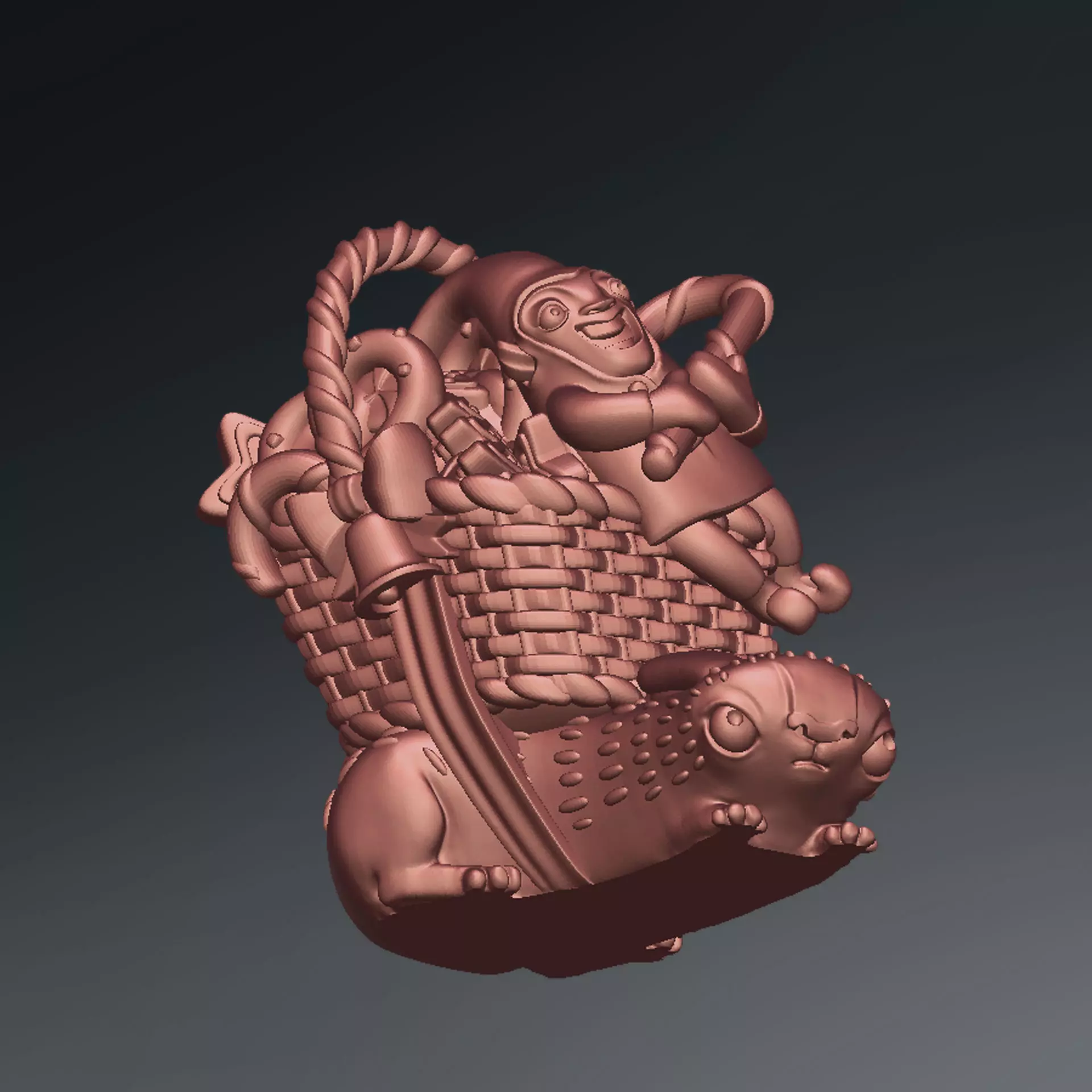 3D printed Funny Christmas elf with bunny and gifts 3D print model_0