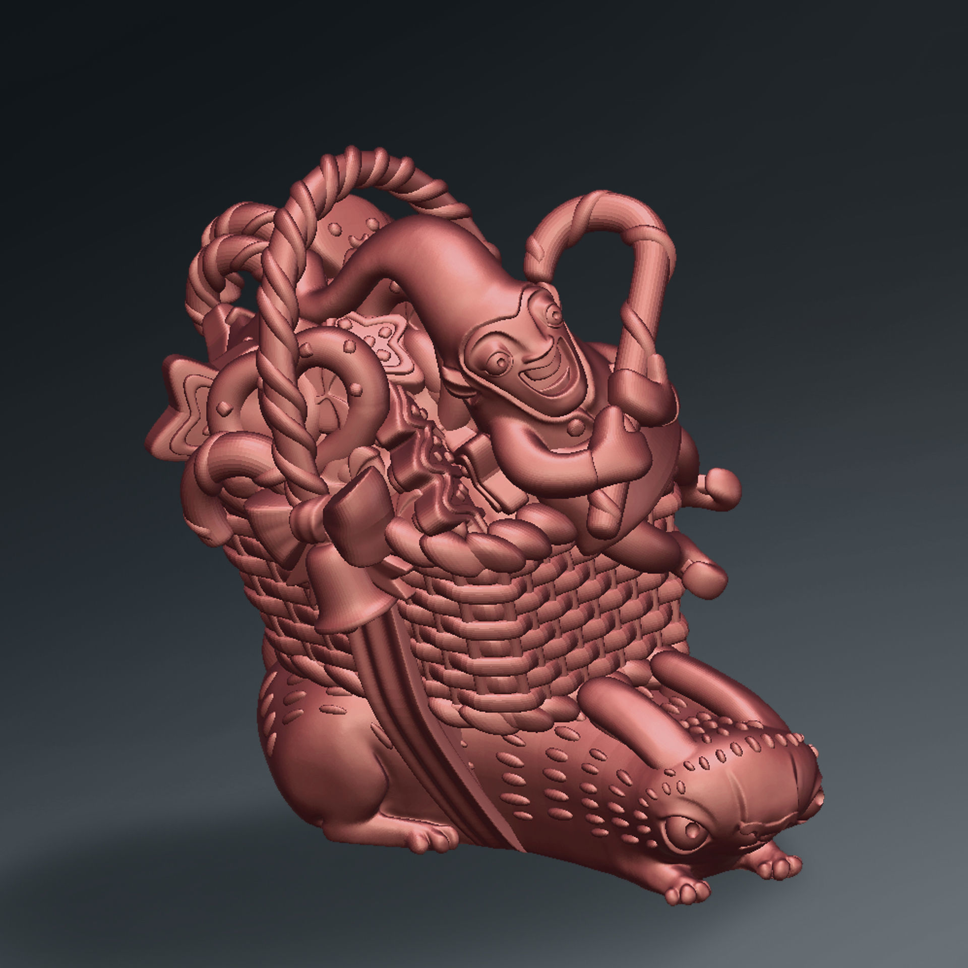 3D printed Funny Christmas elf with bunny and gifts 3D print model_3