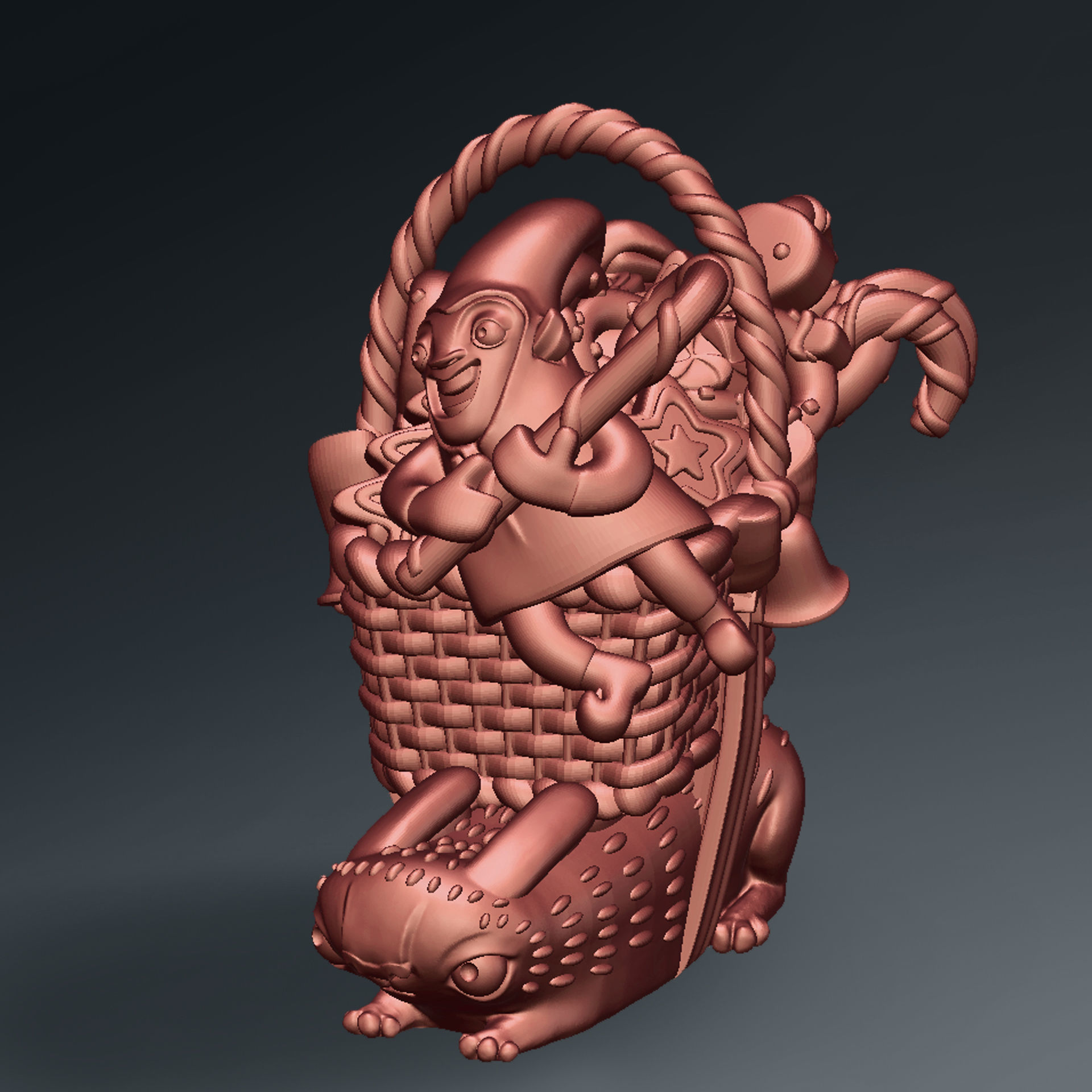 3D printed Funny Christmas elf with bunny and gifts 3D print model_4