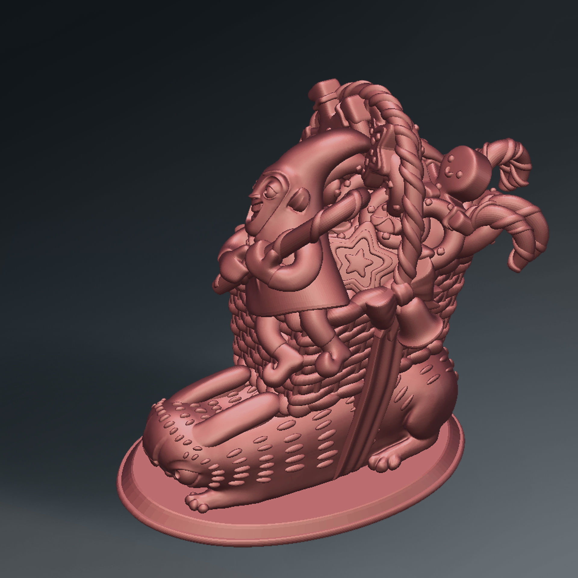 3D printed Funny Christmas elf with bunny and gifts 3D print model_6